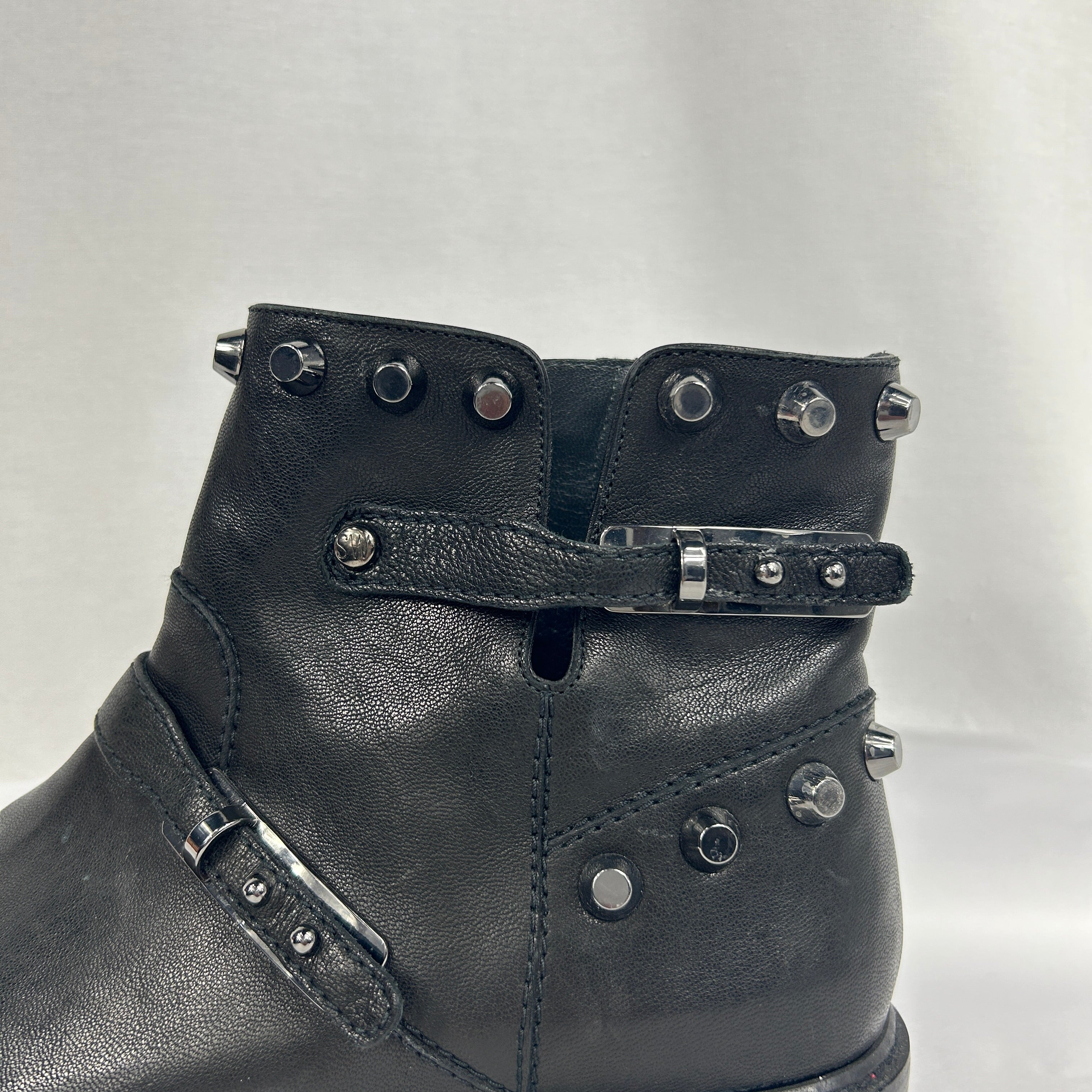 Leather Studded Accents Moto Boots