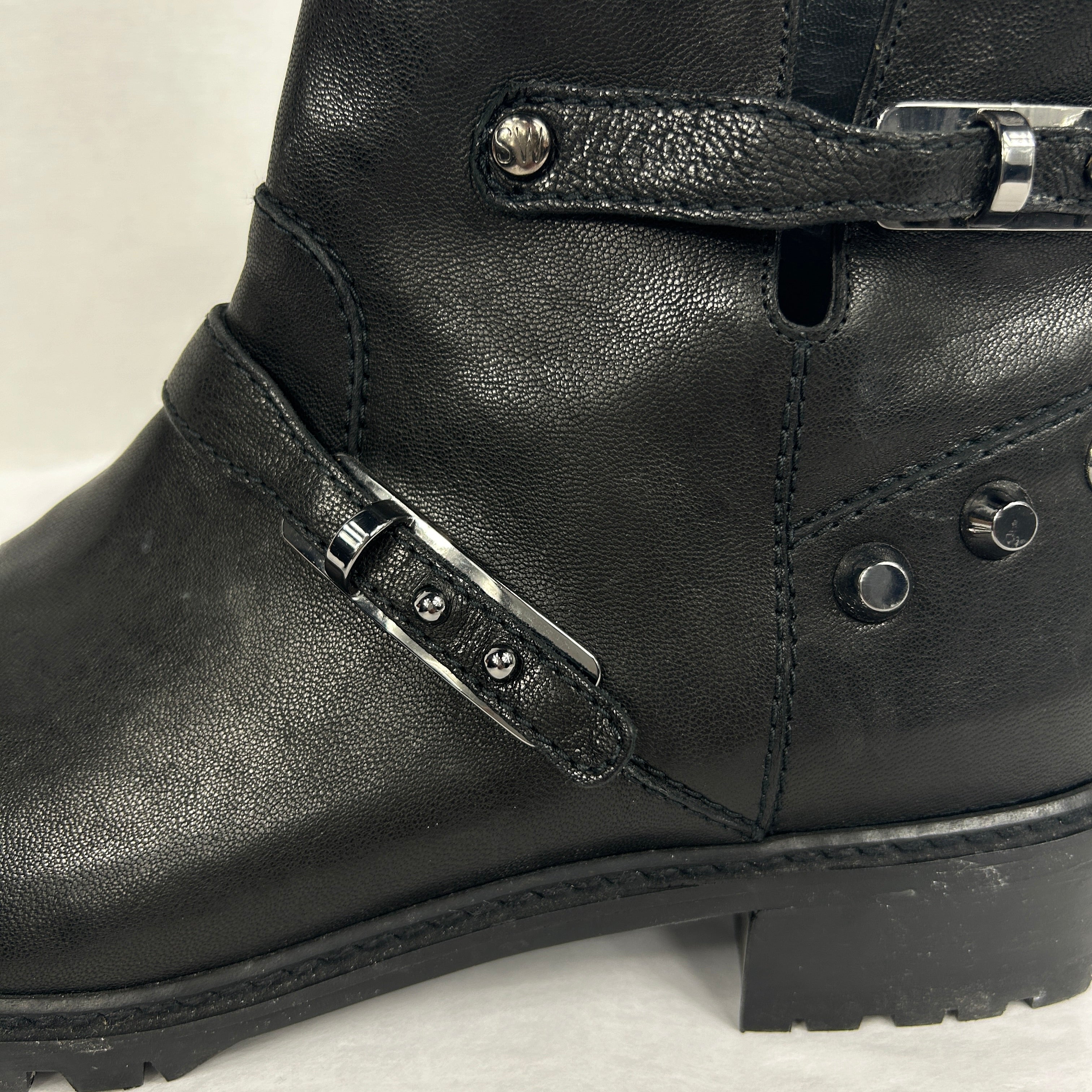 Leather Studded Accents Moto Boots