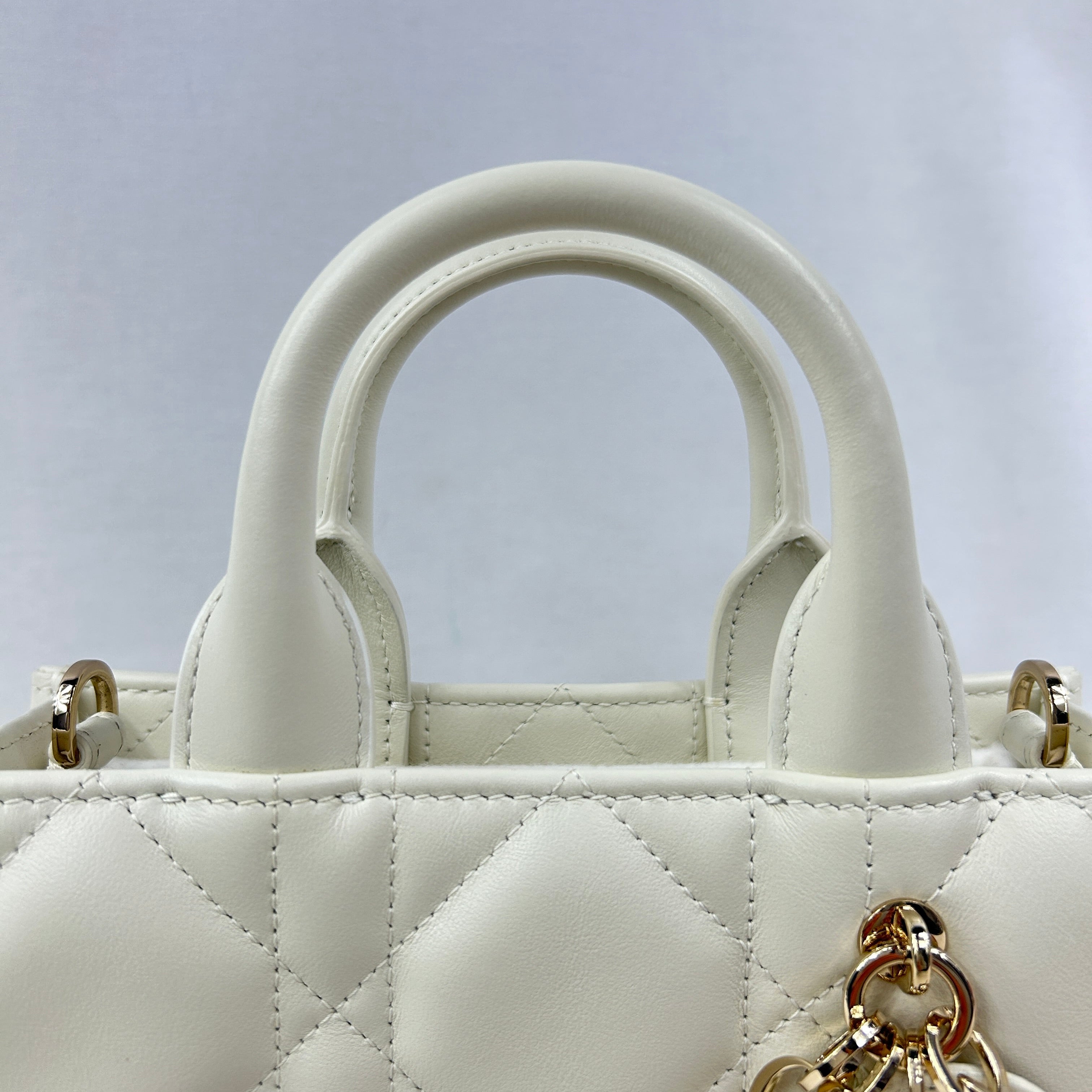 White Latte Macrocannage Calfskin Leather Mini Dior Book Tote w/LGHW