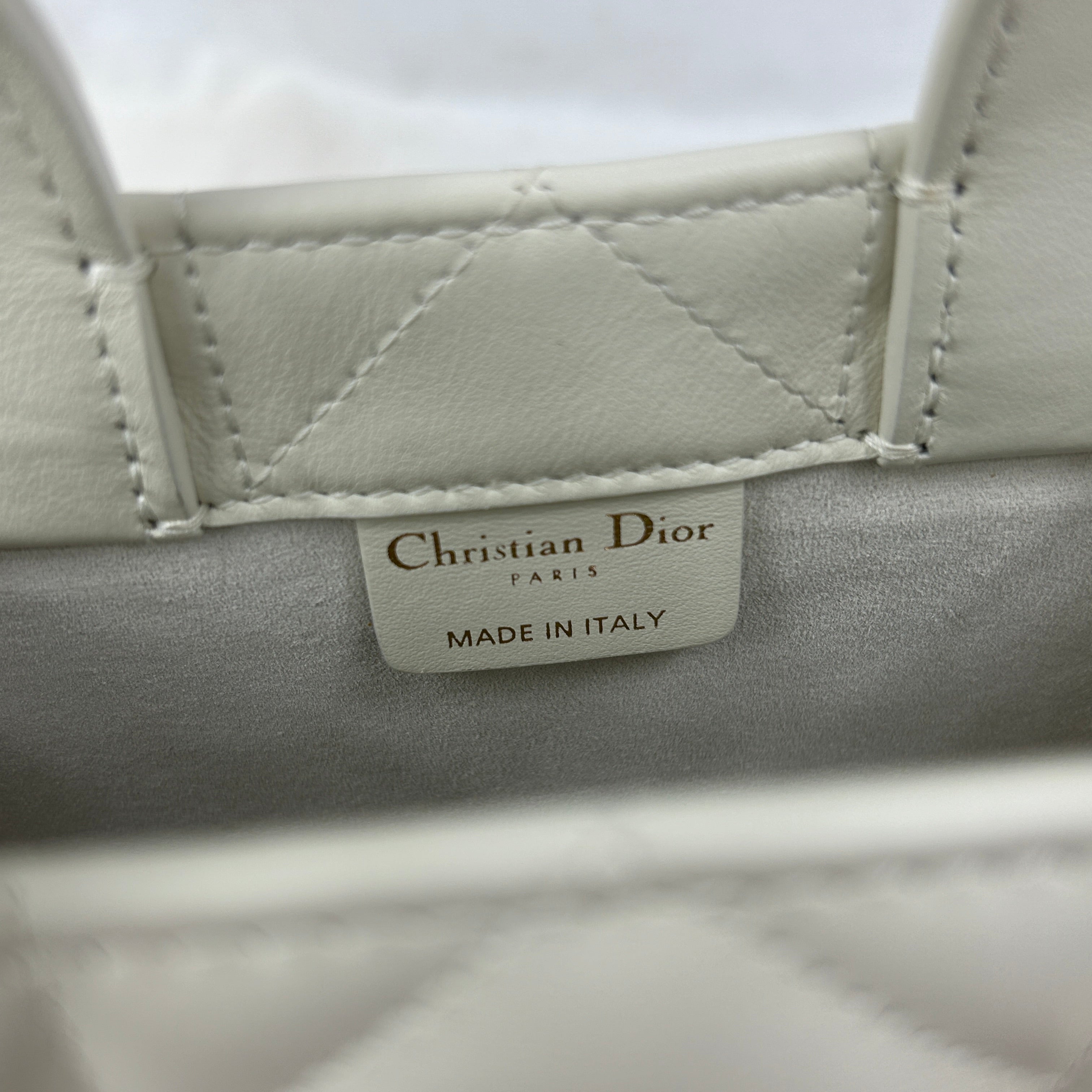 White Latte Macrocannage Calfskin Leather Mini Dior Book Tote w/LGHW