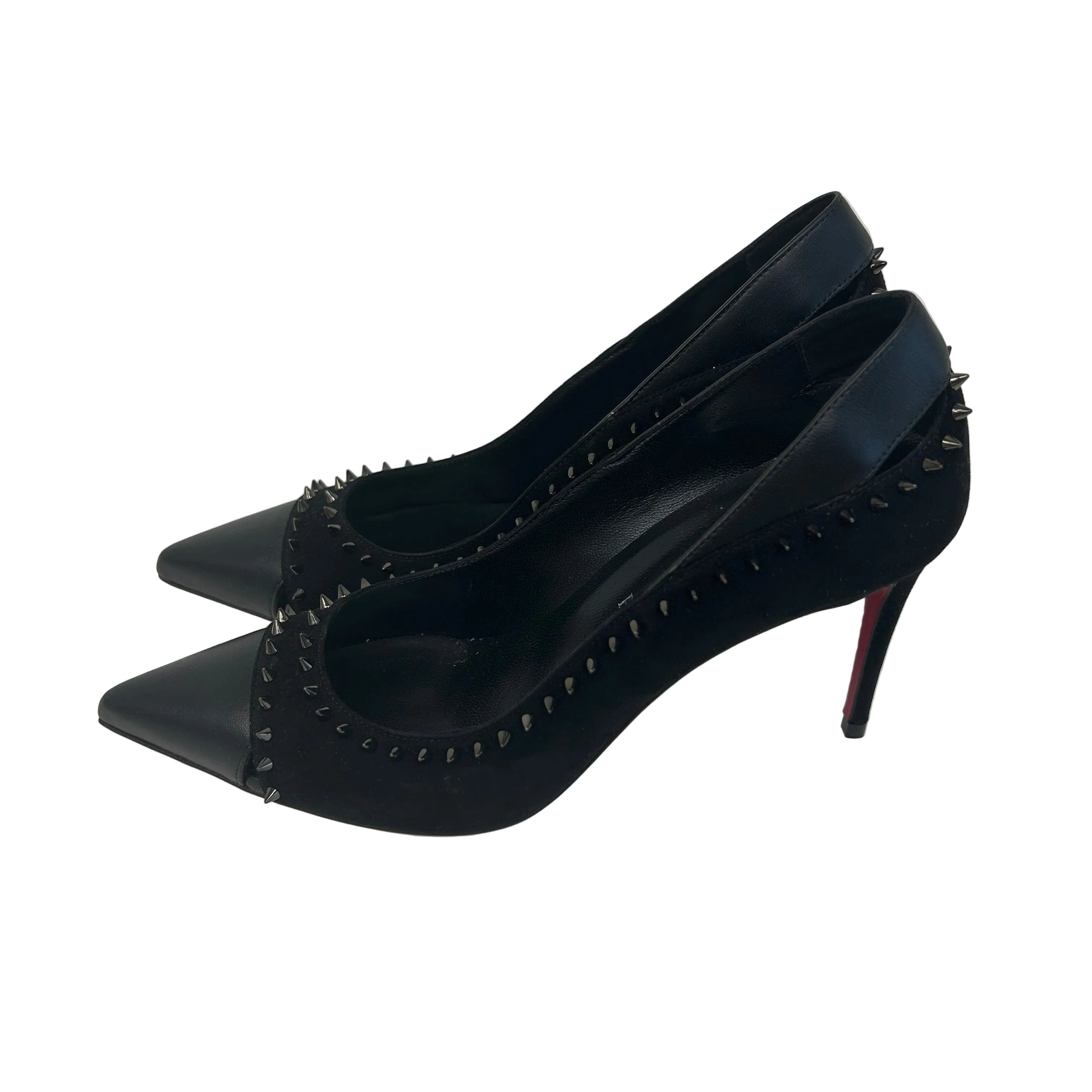 Black Duvette Spikes 85 Leather Pumps