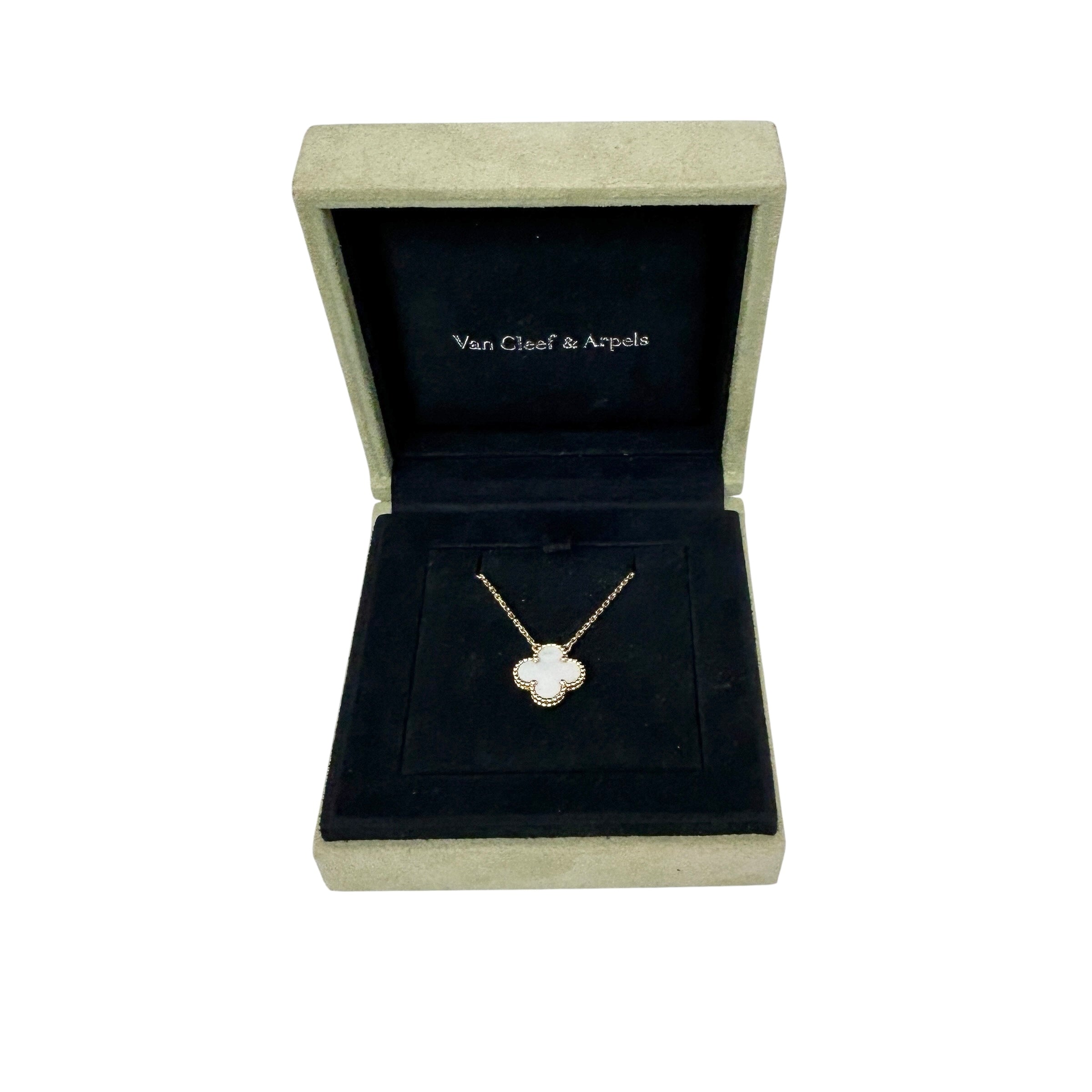Mother Of Pearl Vintage Alhambra Pendant Necklace w/18K Yellow Gold