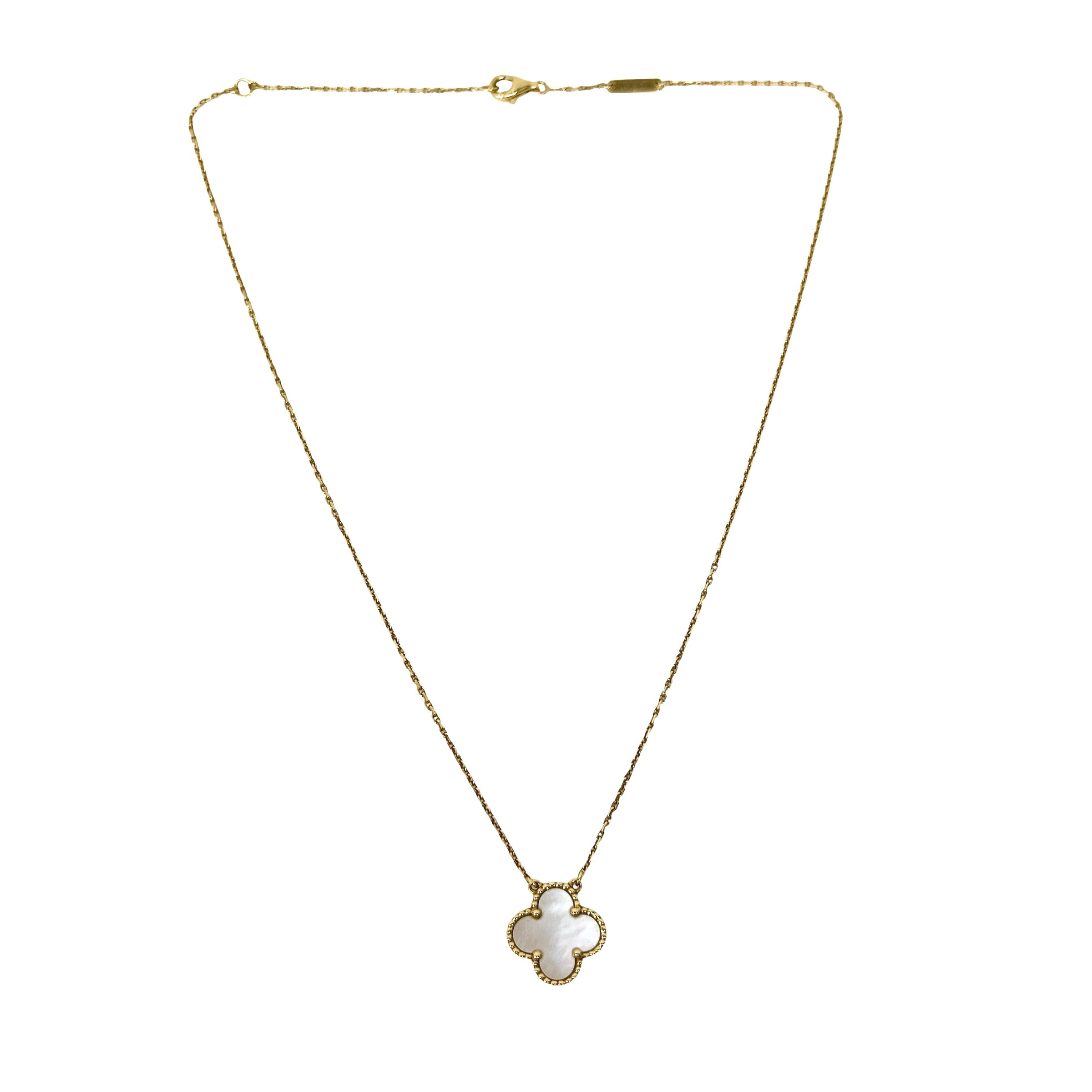 Mother Of Pearl Vintage Alhambra Pendant Necklace w/18K Yellow Gold