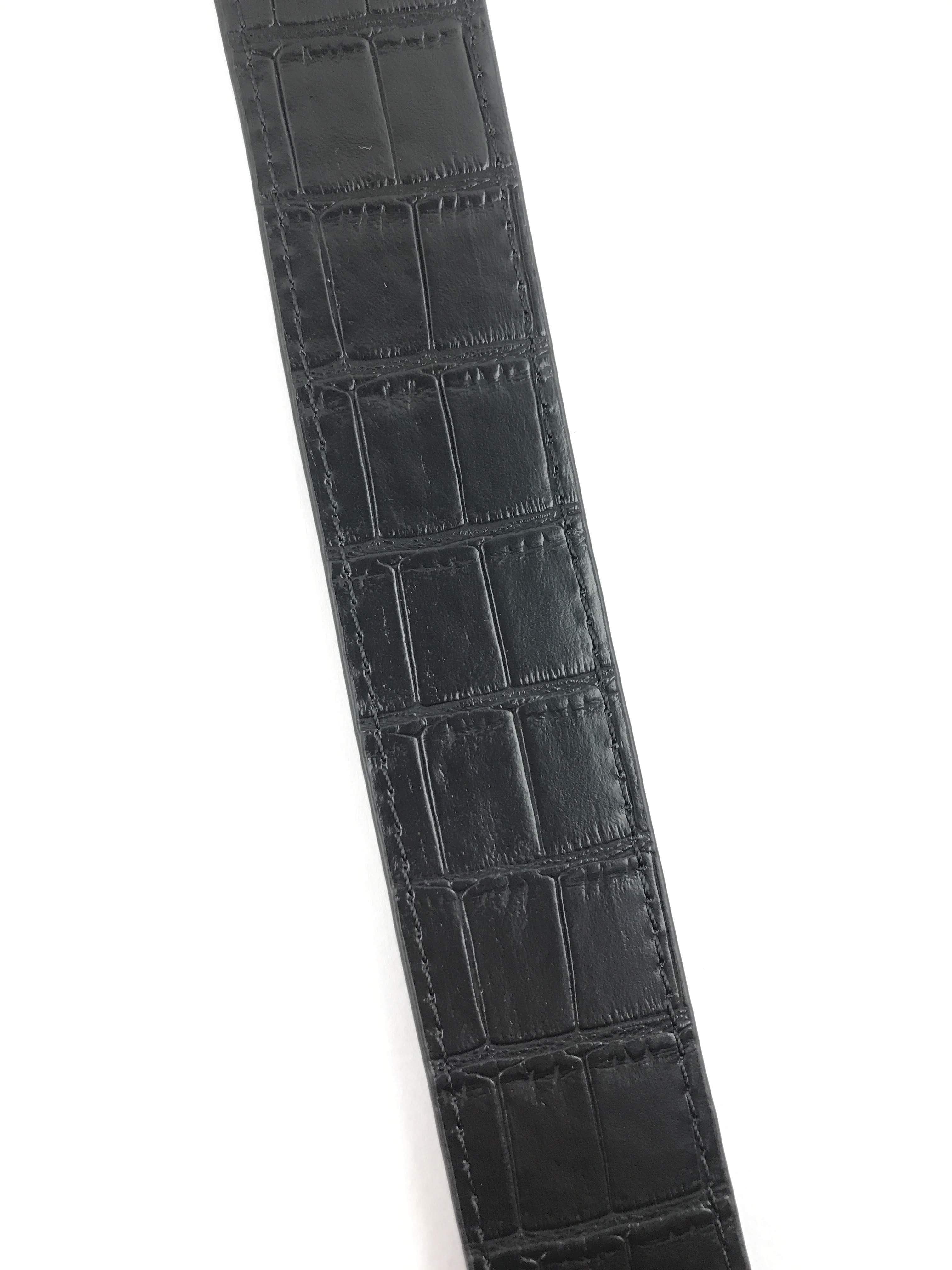 Black Croc Embossed Leather Shoulder/Crossbody Strap W/GHW
