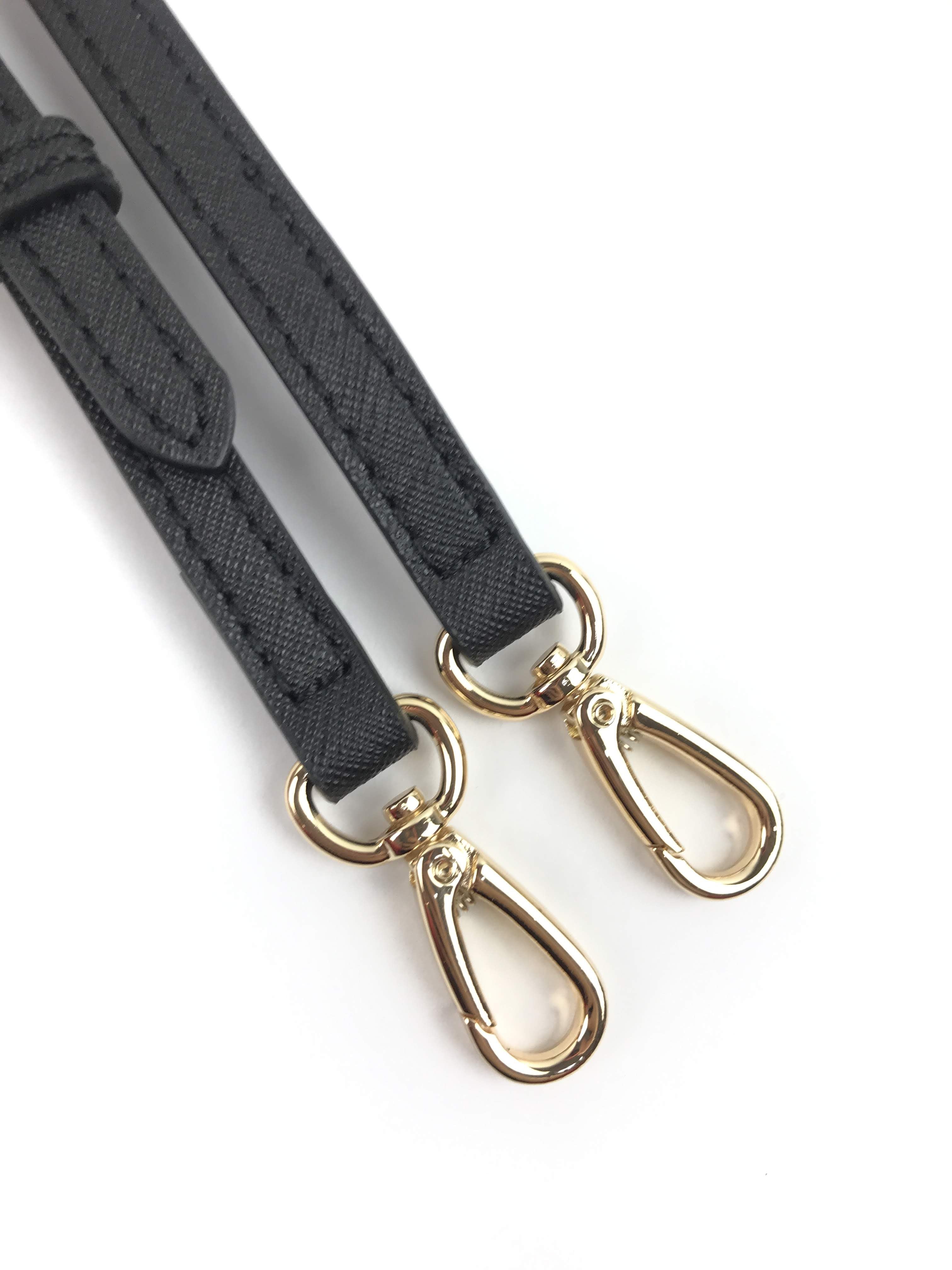 Black Adjustable Cross Grained Thin Leather Shoulder/Crossbody Strap W/GHW