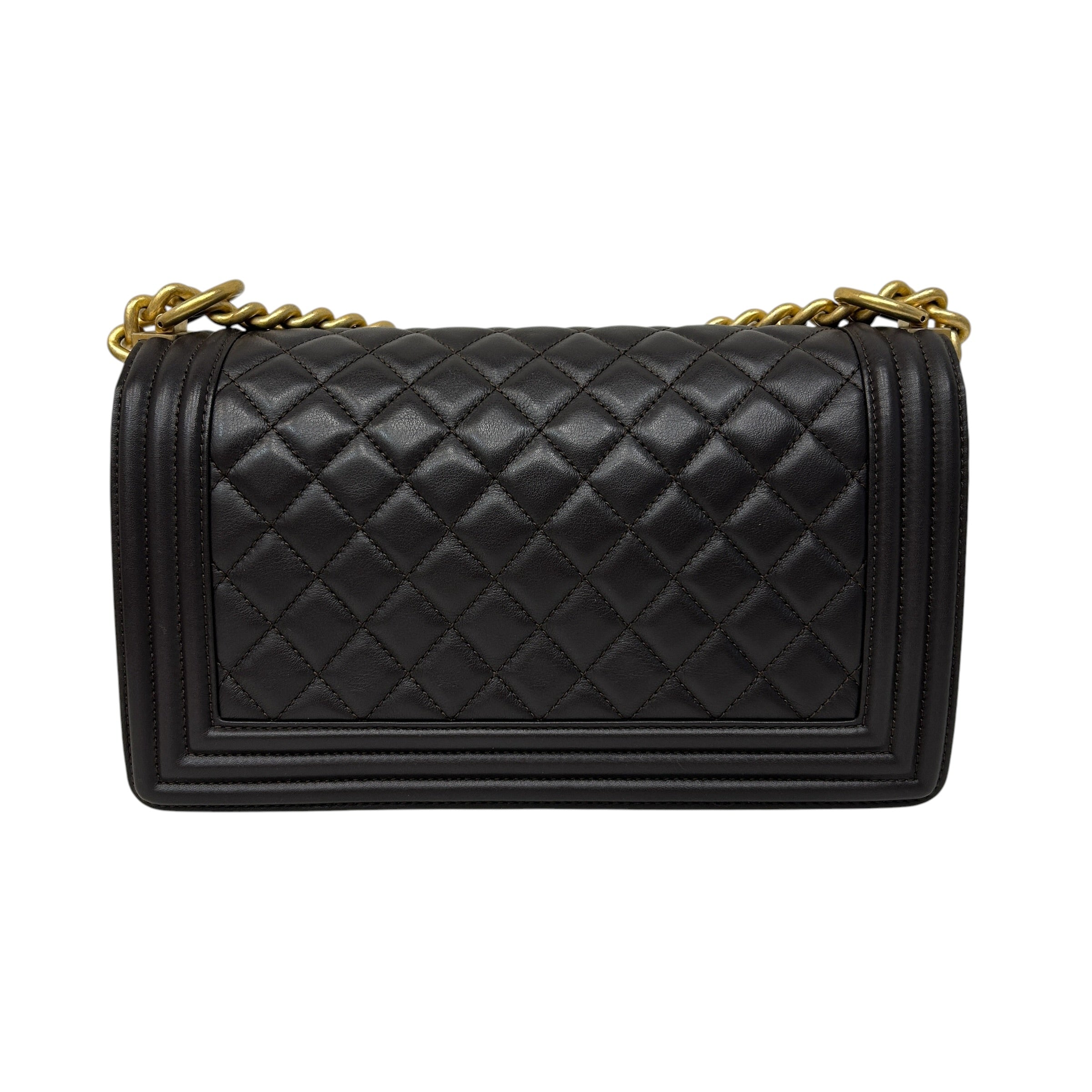 Dark Brown Quilted Calfskin Medium Boy Bag w/AGHW - Haute Classics