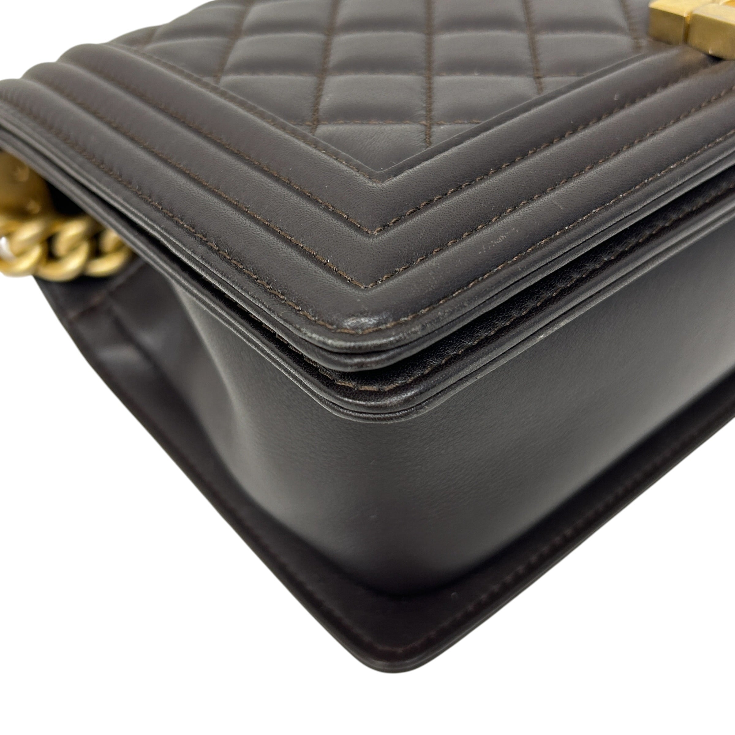 Dark Brown Quilted Calfskin Medium Boy Bag w/AGHW - Haute Classics