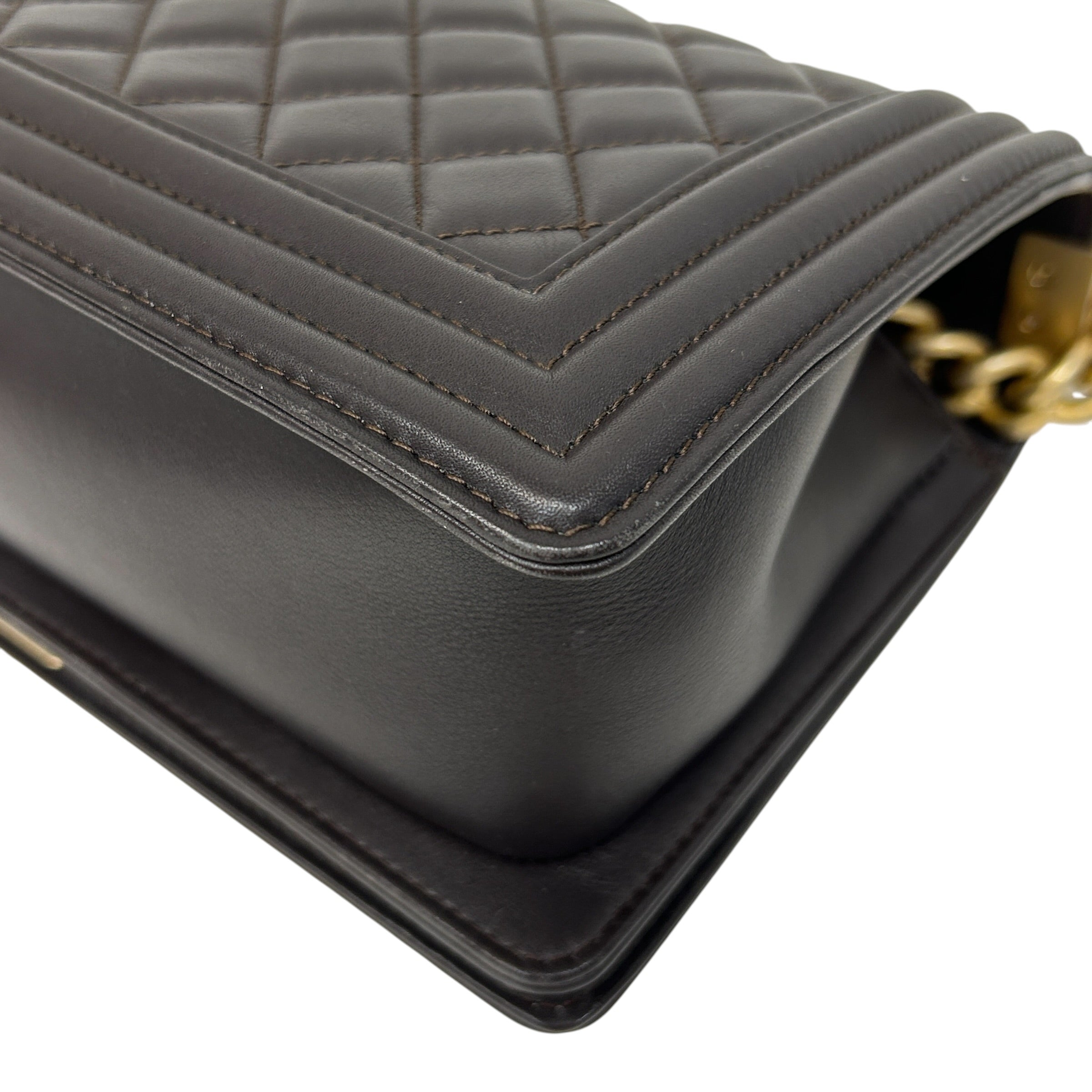 Dark Brown Quilted Calfskin Medium Boy Bag w/AGHW - Haute Classics