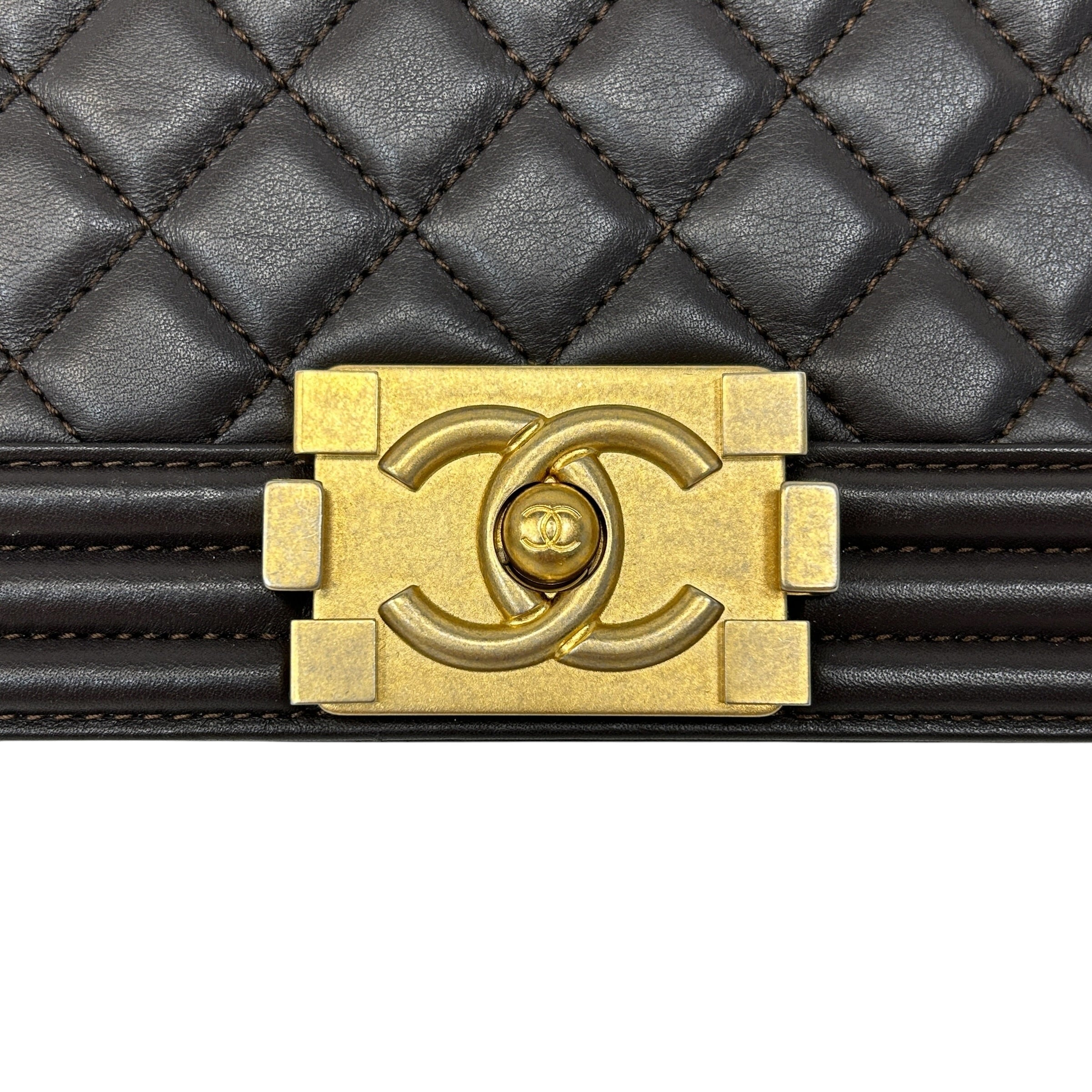 Dark Brown Quilted Calfskin Medium Boy Bag w/AGHW - Haute Classics
