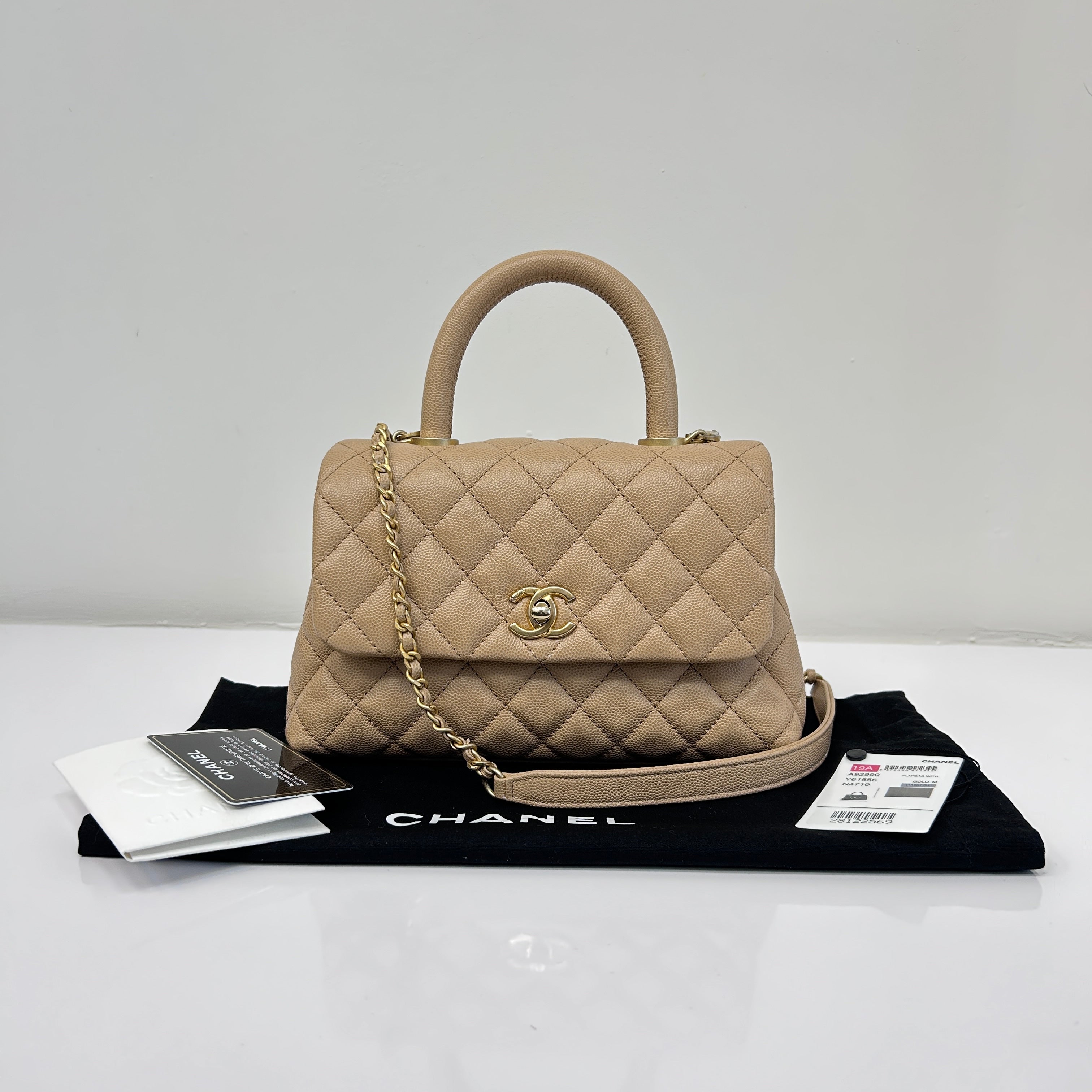 19A Dark Beige Quilted Caviar Leather Small Coco Handle Bag w/GHW