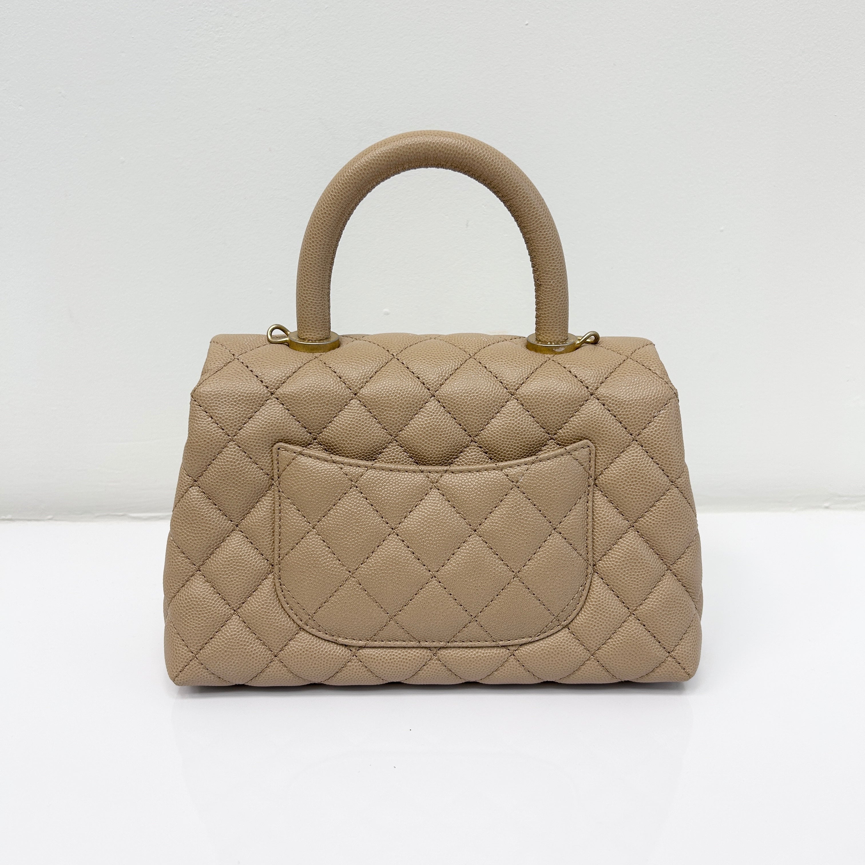 19A Dark Beige Quilted Caviar Leather Small Coco Handle Bag w/GHW