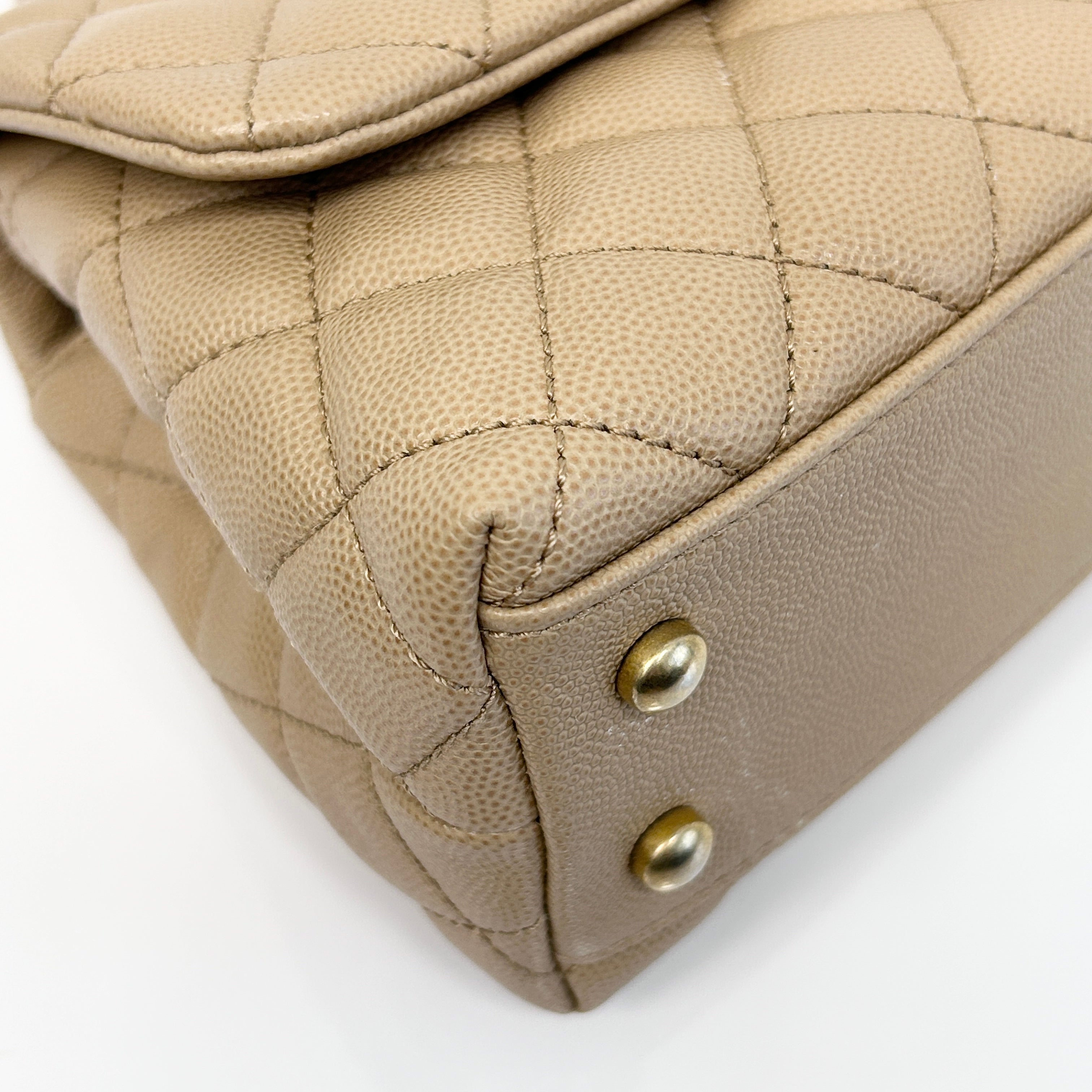 19A Dark Beige Quilted Caviar Leather Small Coco Handle Bag w/GHW