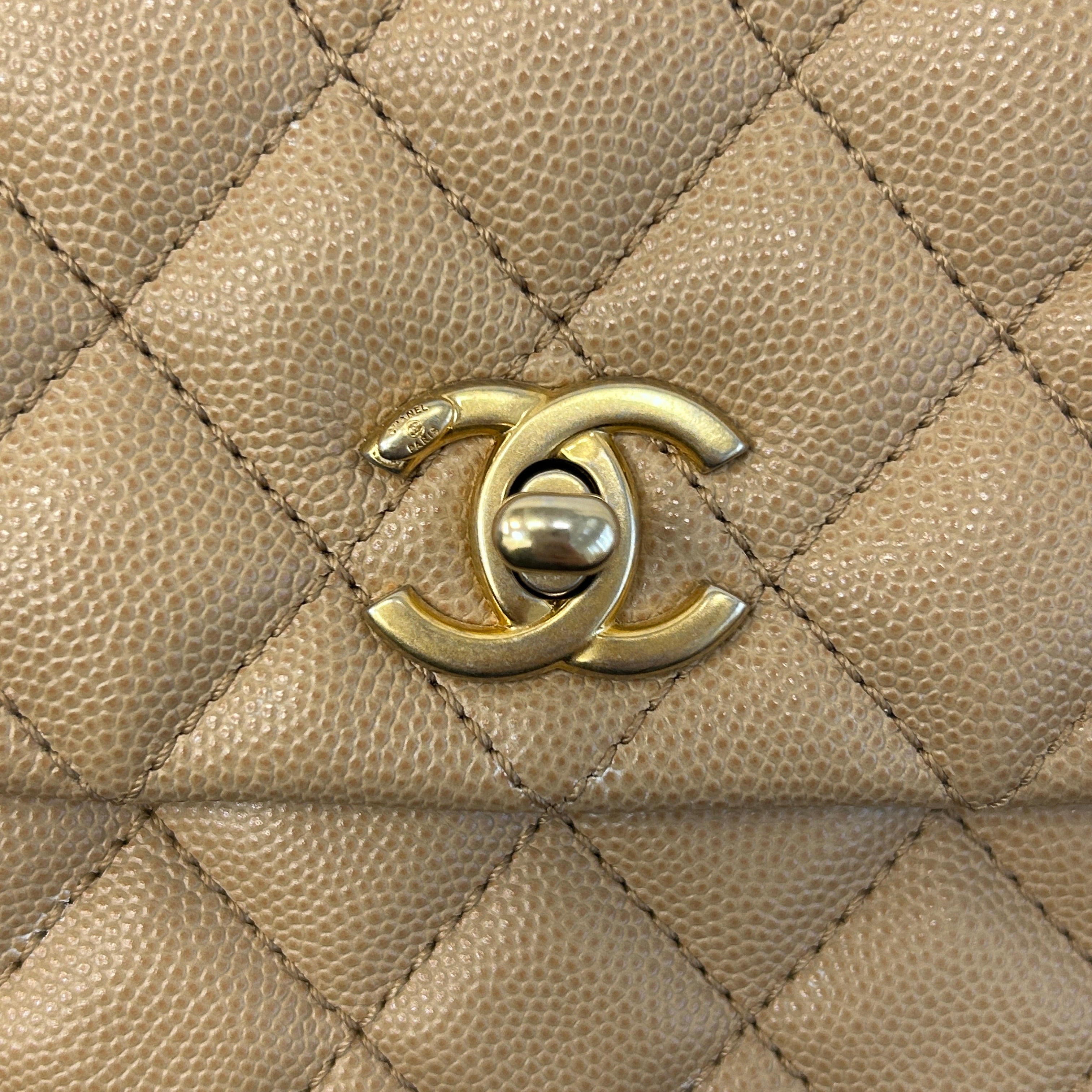 19A Dark Beige Quilted Caviar Leather Small Coco Handle Bag w/GHW