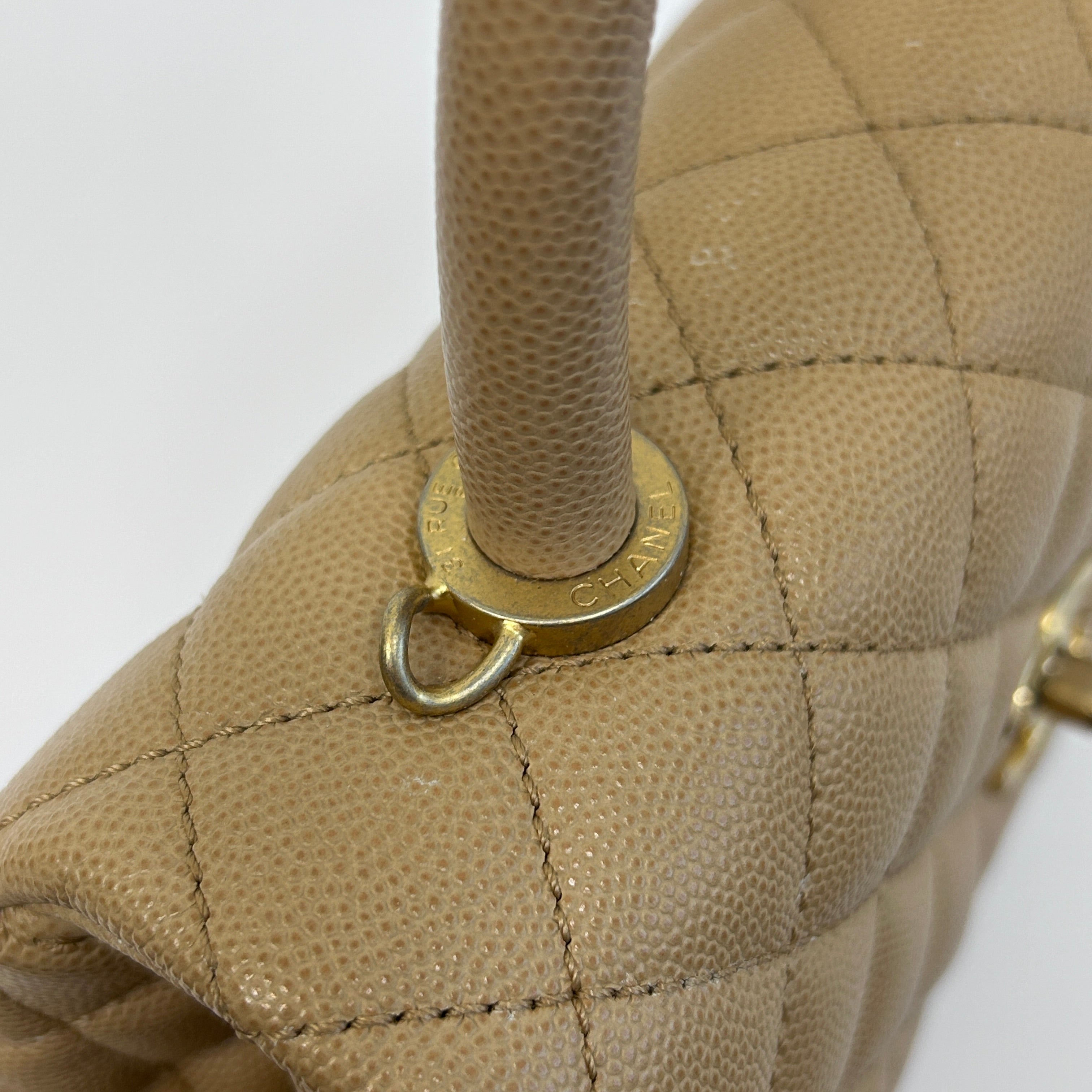 19A Dark Beige Quilted Caviar Leather Small Coco Handle Bag w/GHW