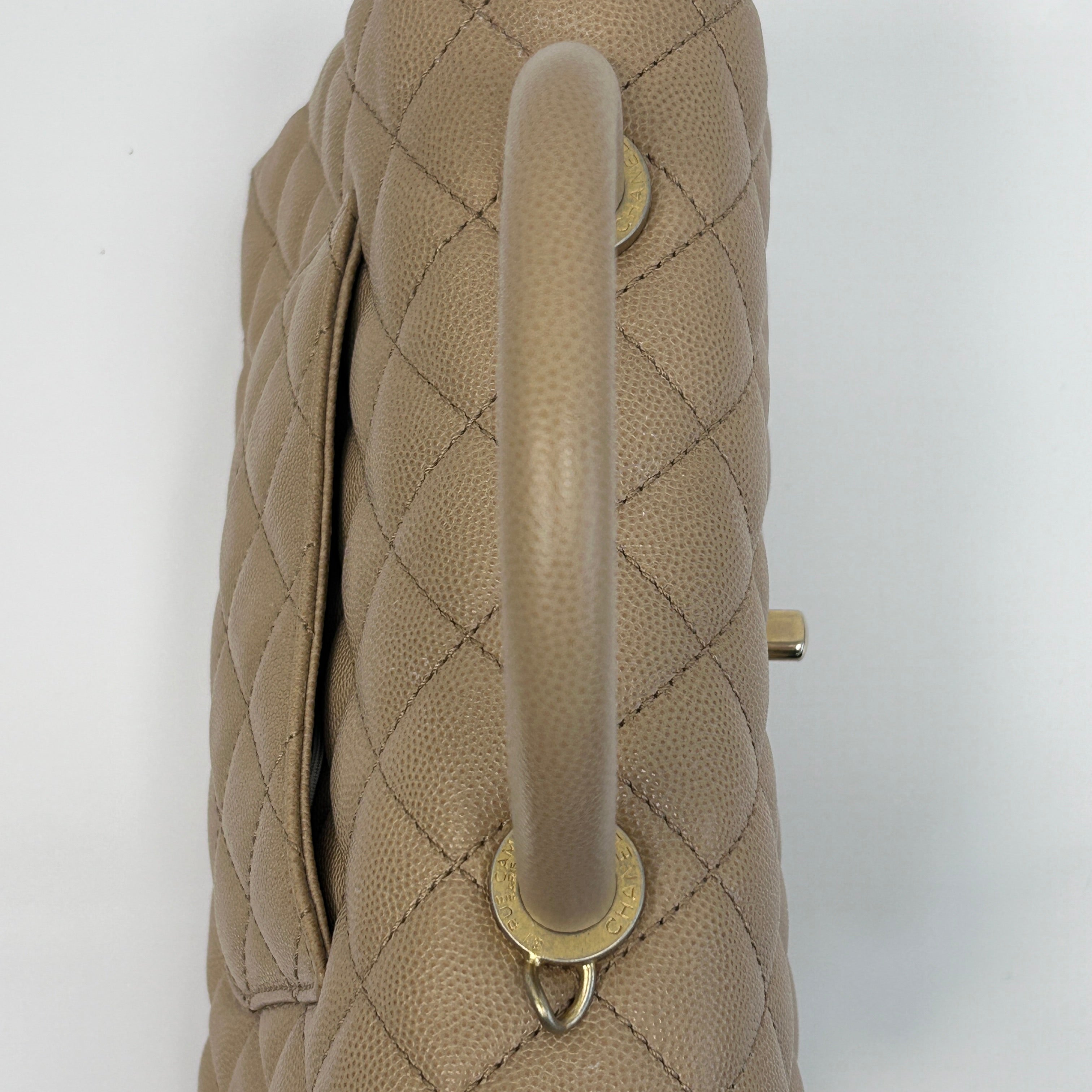 19A Dark Beige Quilted Caviar Leather Small Coco Handle Bag w/GHW