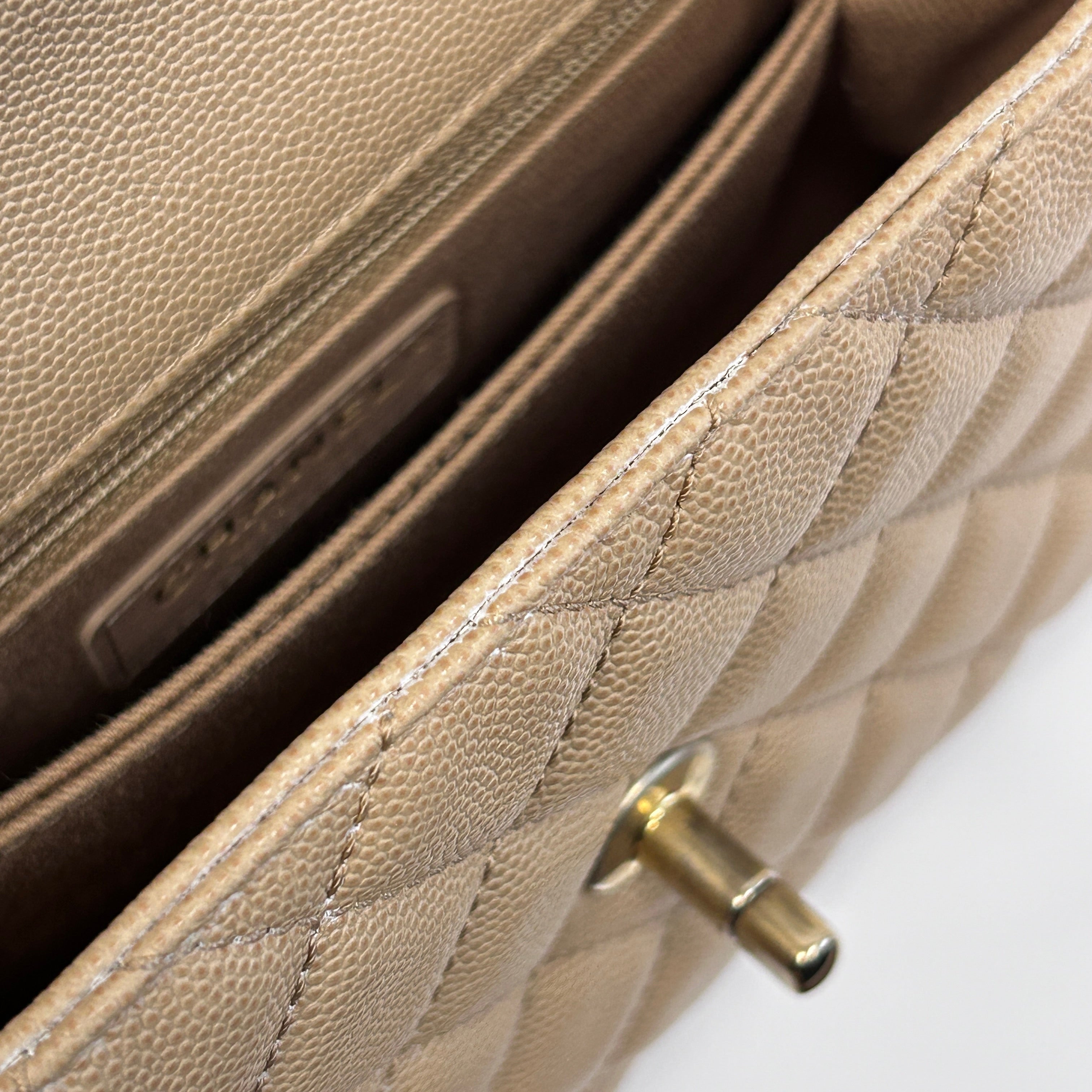 19A Dark Beige Quilted Caviar Leather Small Coco Handle Bag w/GHW