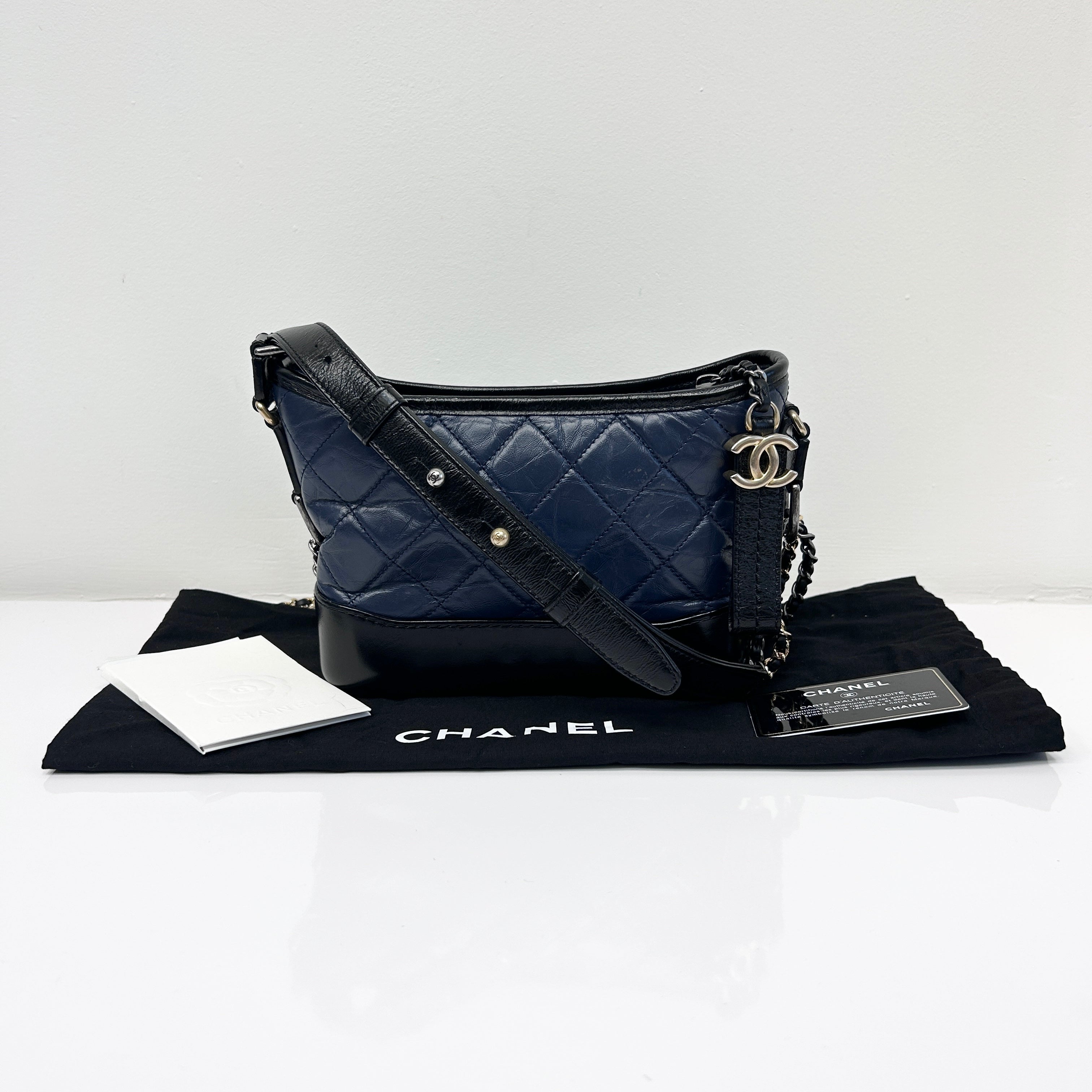 Blue Quilted Aged Calfskin Leather Small Gabrielle Hobo Bag w/GHW/SHW/RHW