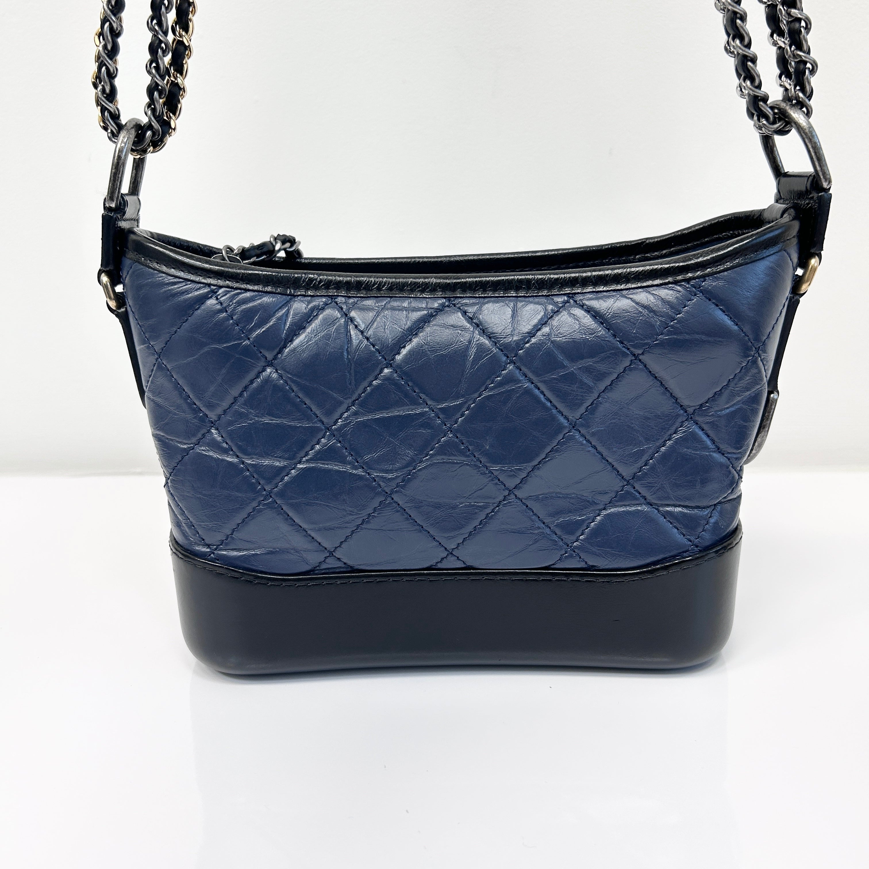 Blue Quilted Aged Calfskin Leather Small Gabrielle Hobo Bag w/GHW/SHW/RHW