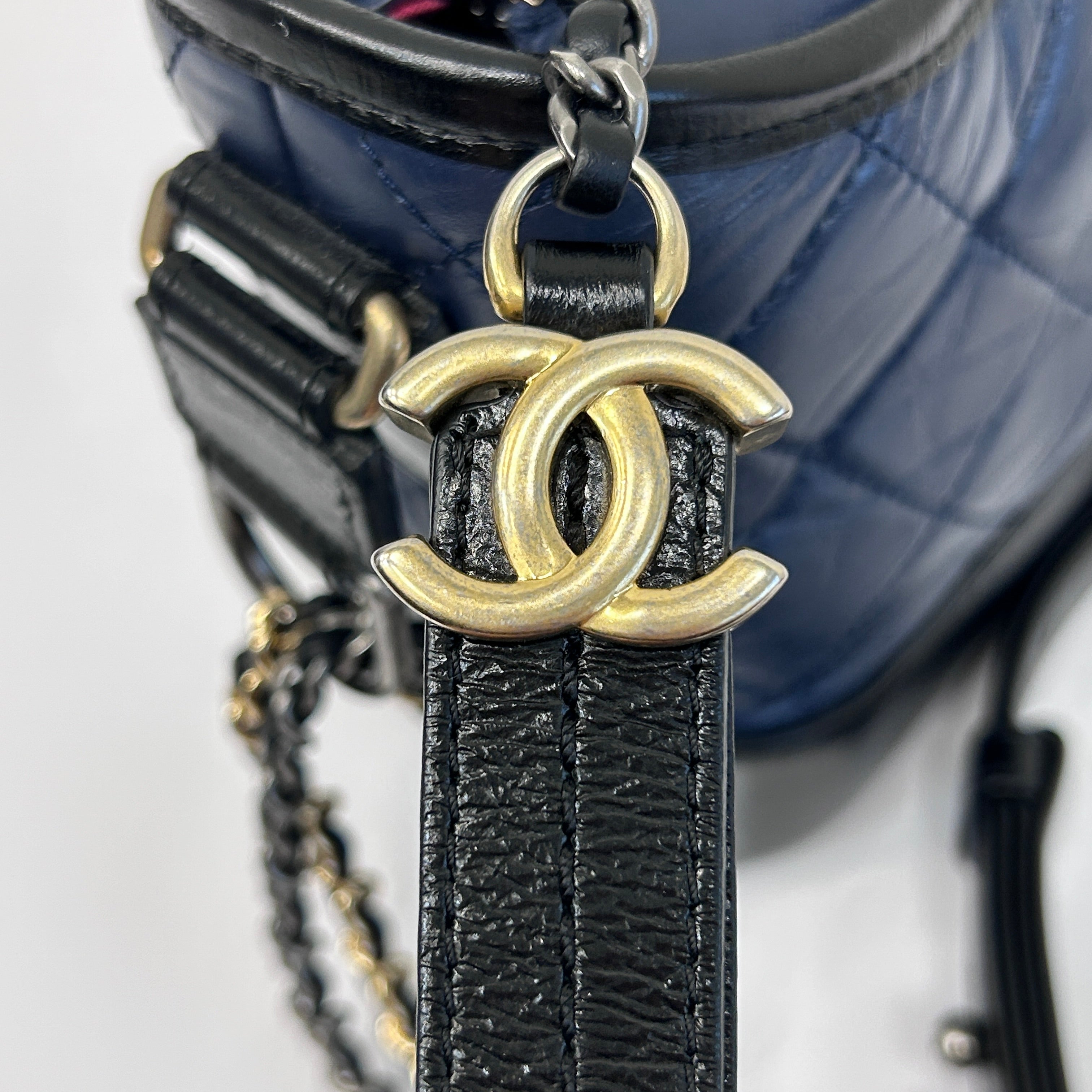 Blue Quilted Aged Calfskin Leather Small Gabrielle Hobo Bag w/GHW/SHW/RHW