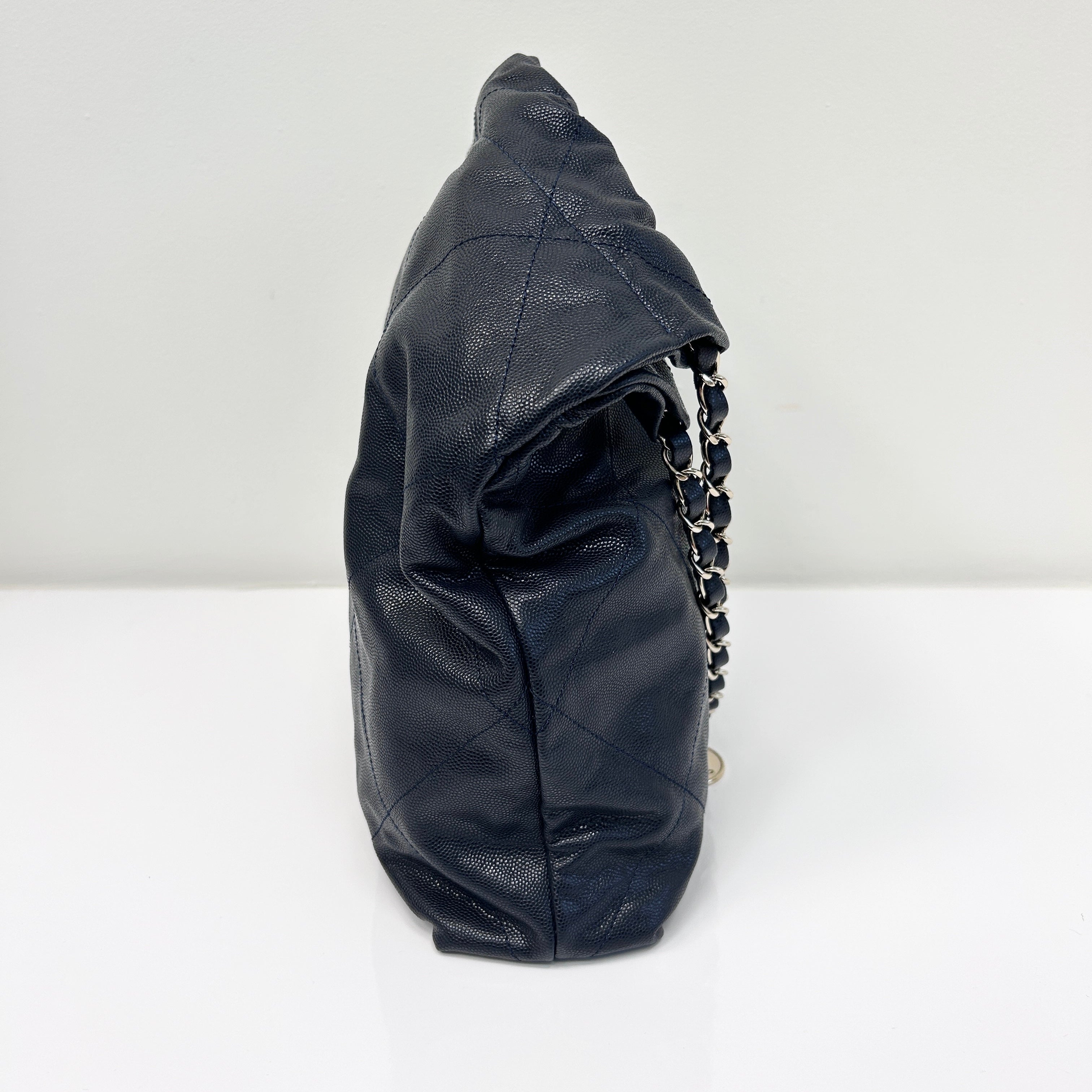 Navy Quilted Shiny Caviar Leather 22 Small Hobo Bag w/GHW