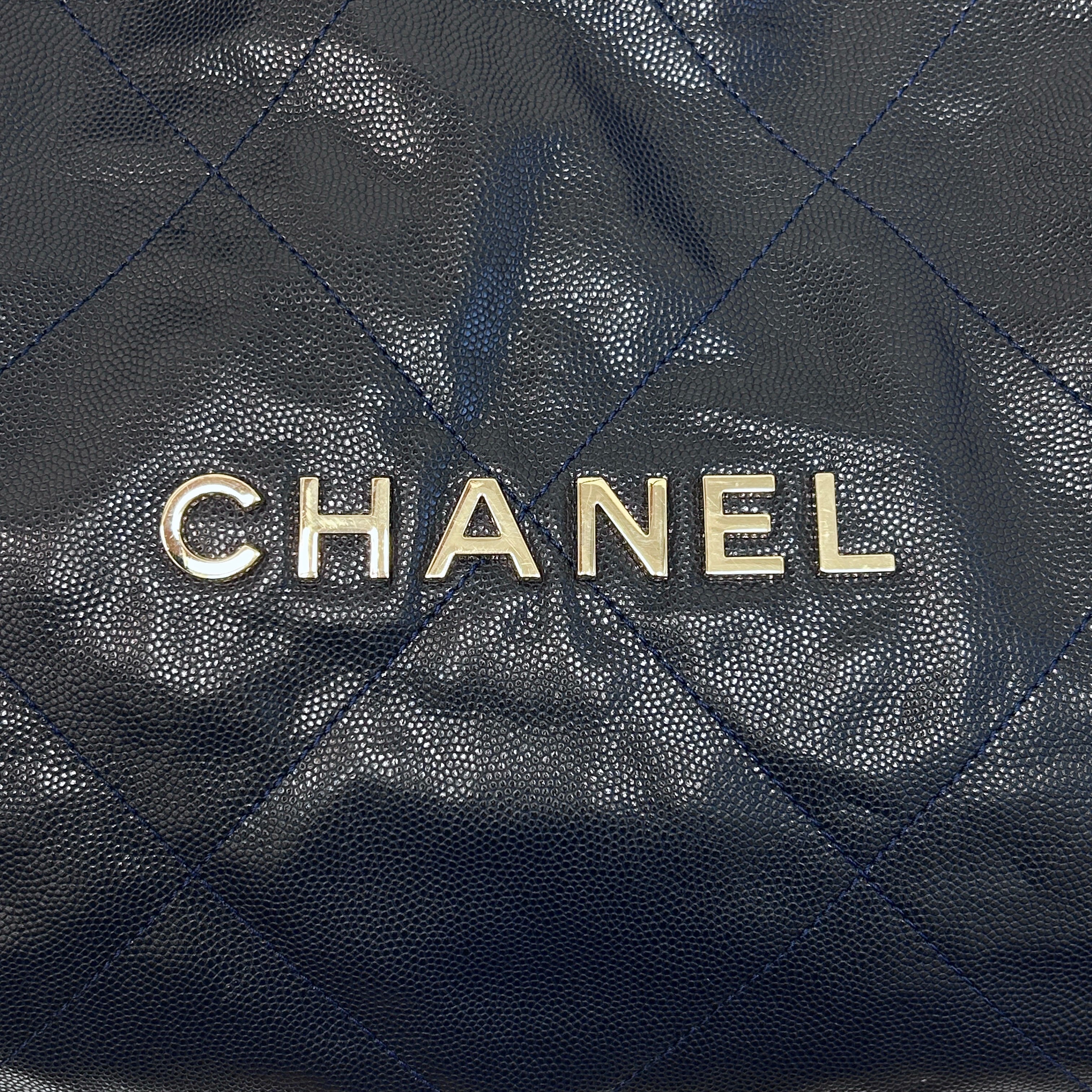 Navy Quilted Shiny Caviar Leather 22 Small Hobo Bag w/GHW