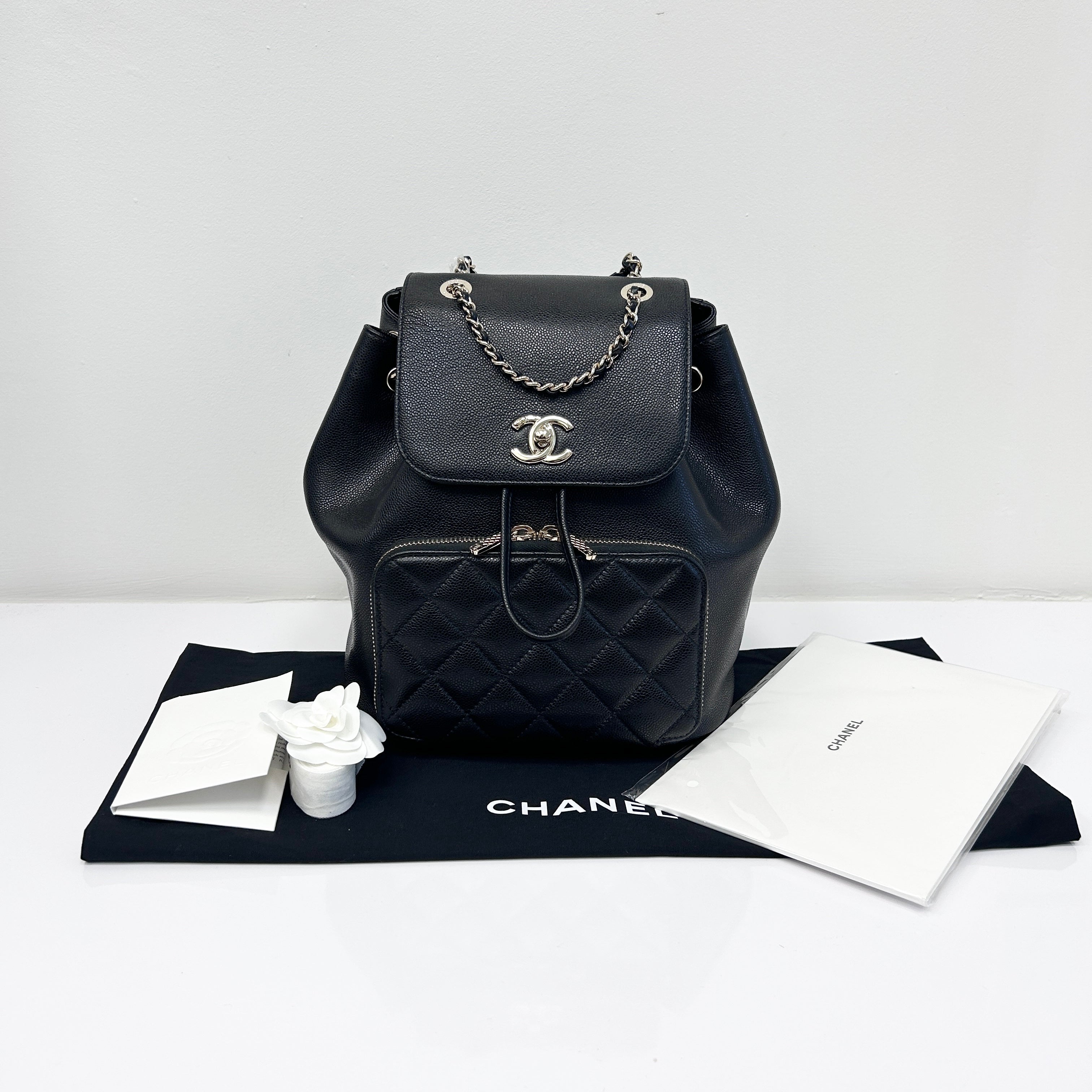Black Quilted Caviar Leather Business Affinity Backpack Bag w/GHW