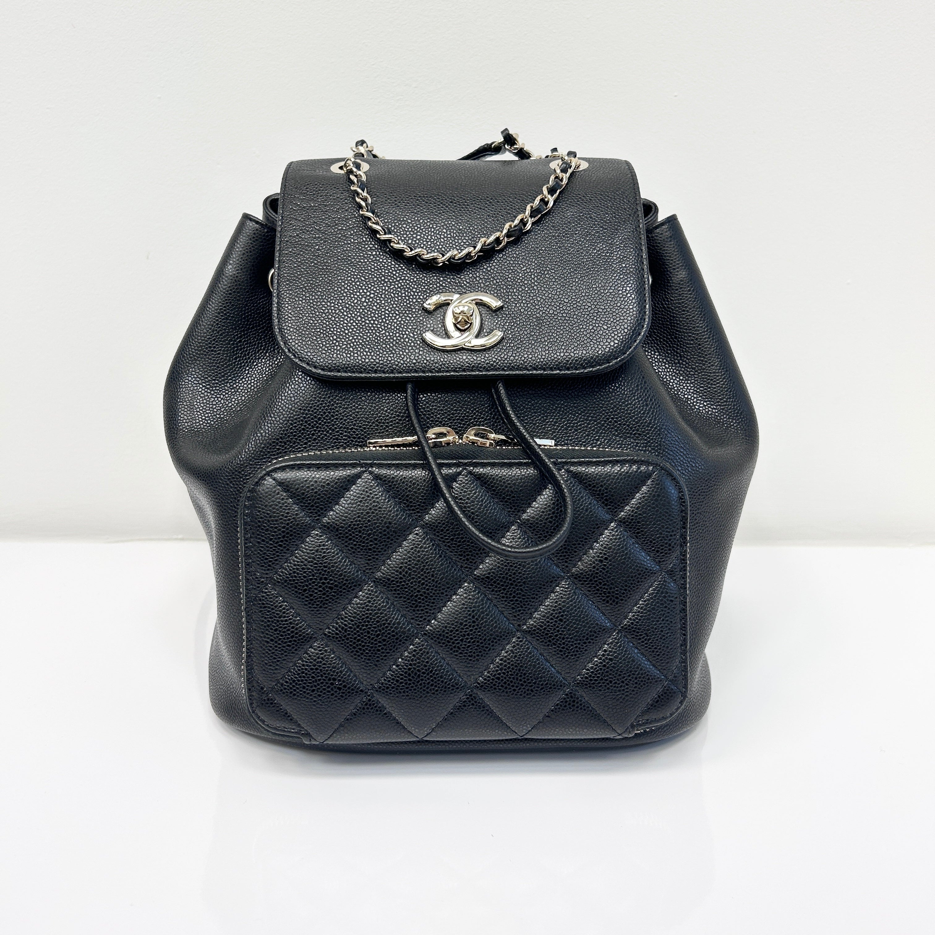 Black Quilted Caviar Leather Business Affinity Backpack Bag w/GHW