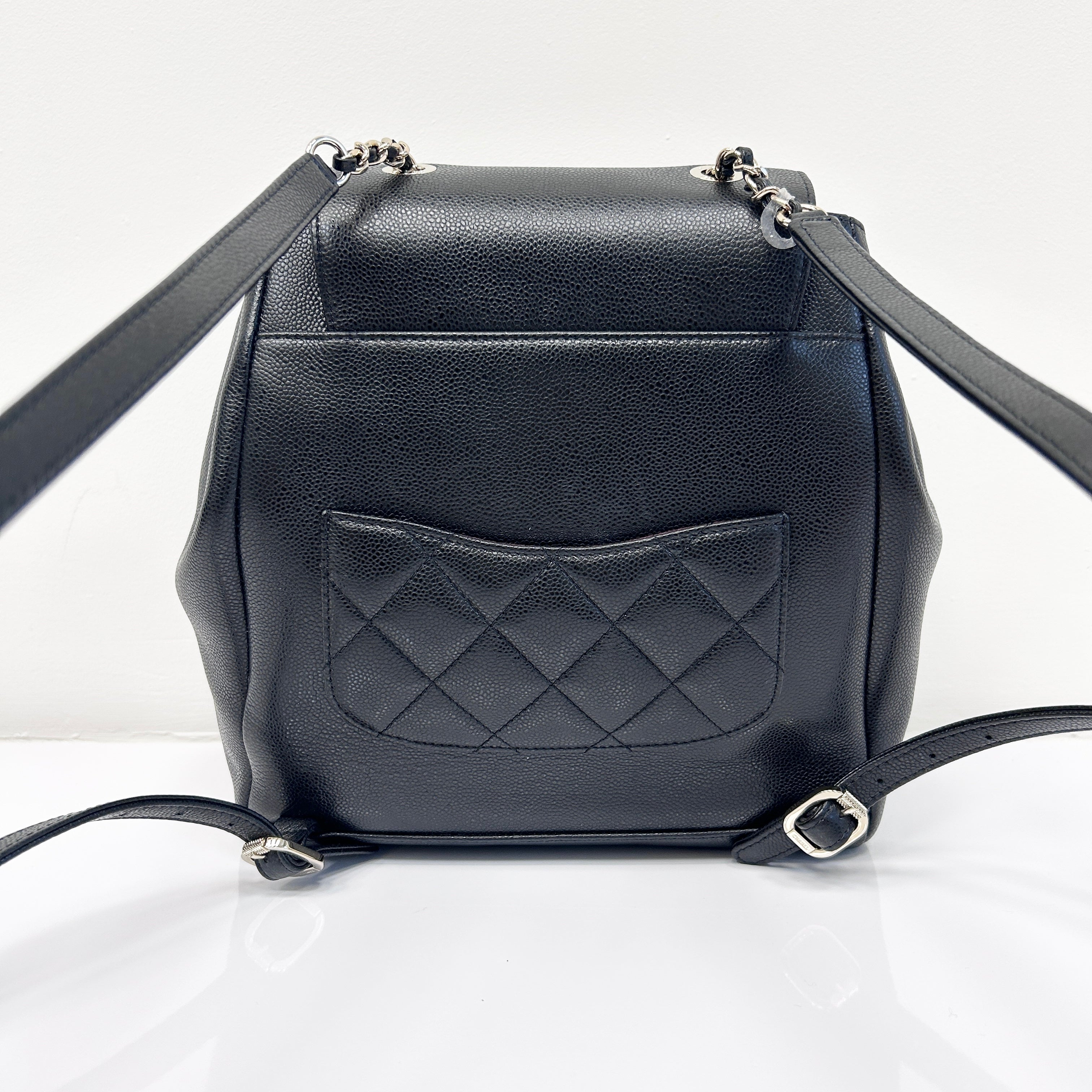 Black Quilted Caviar Leather Business Affinity Backpack Bag w/GHW