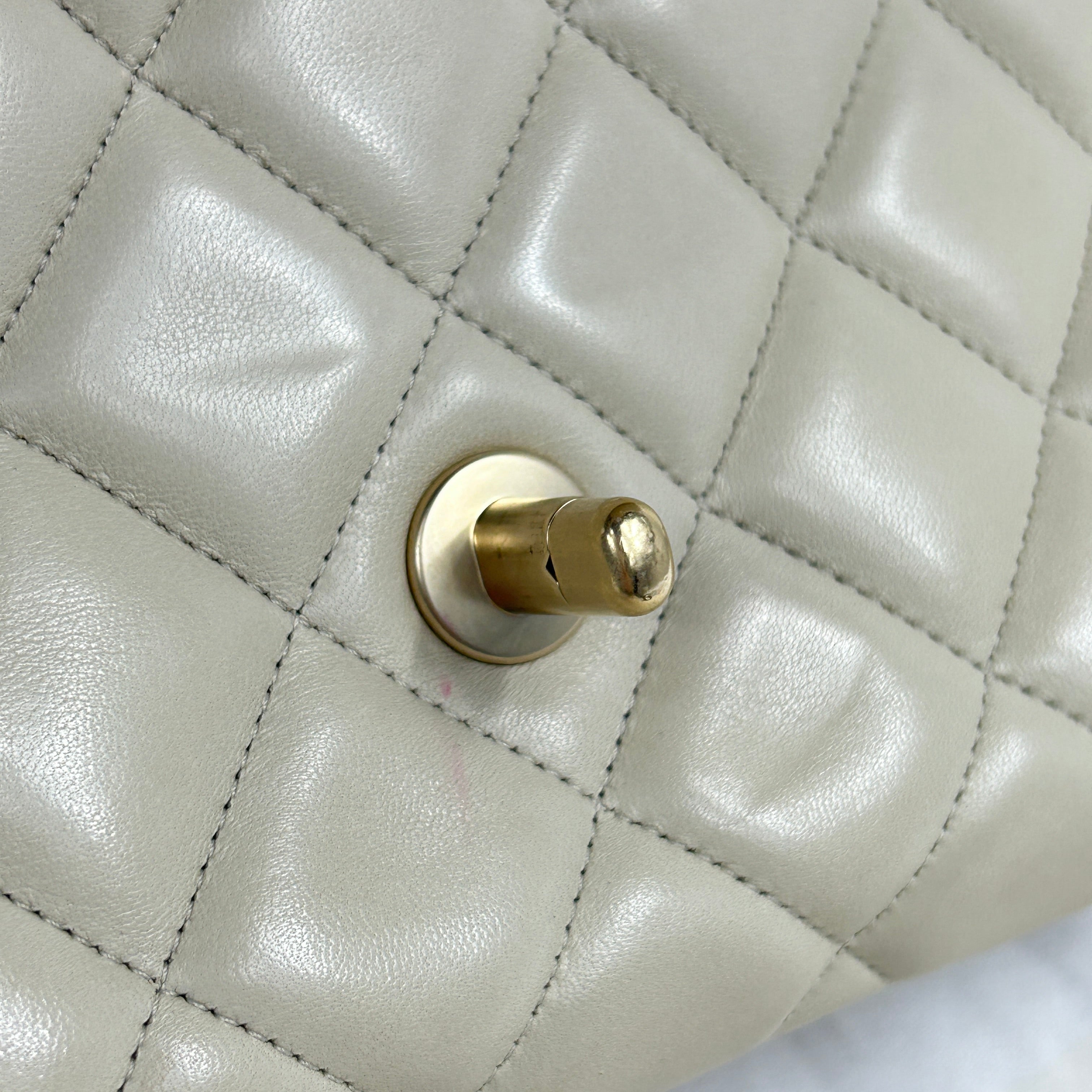 Beige Quilted Lambskin Maxi Single Classic Flap Bag w/MGHW