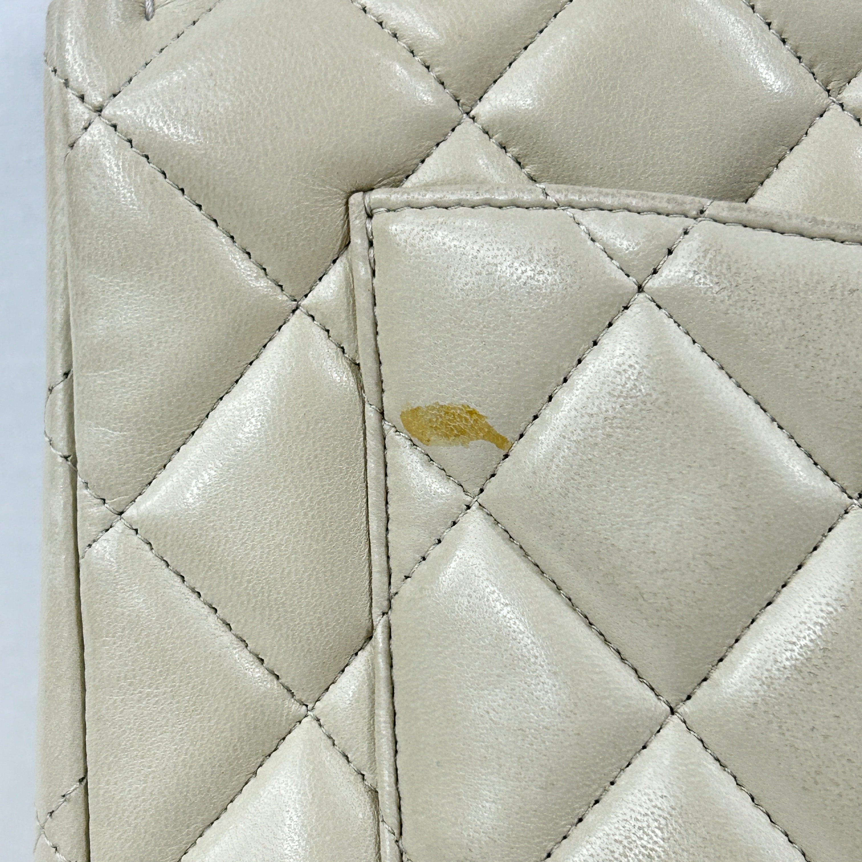 Beige Quilted Lambskin Maxi Single Classic Flap Bag w/MGHW