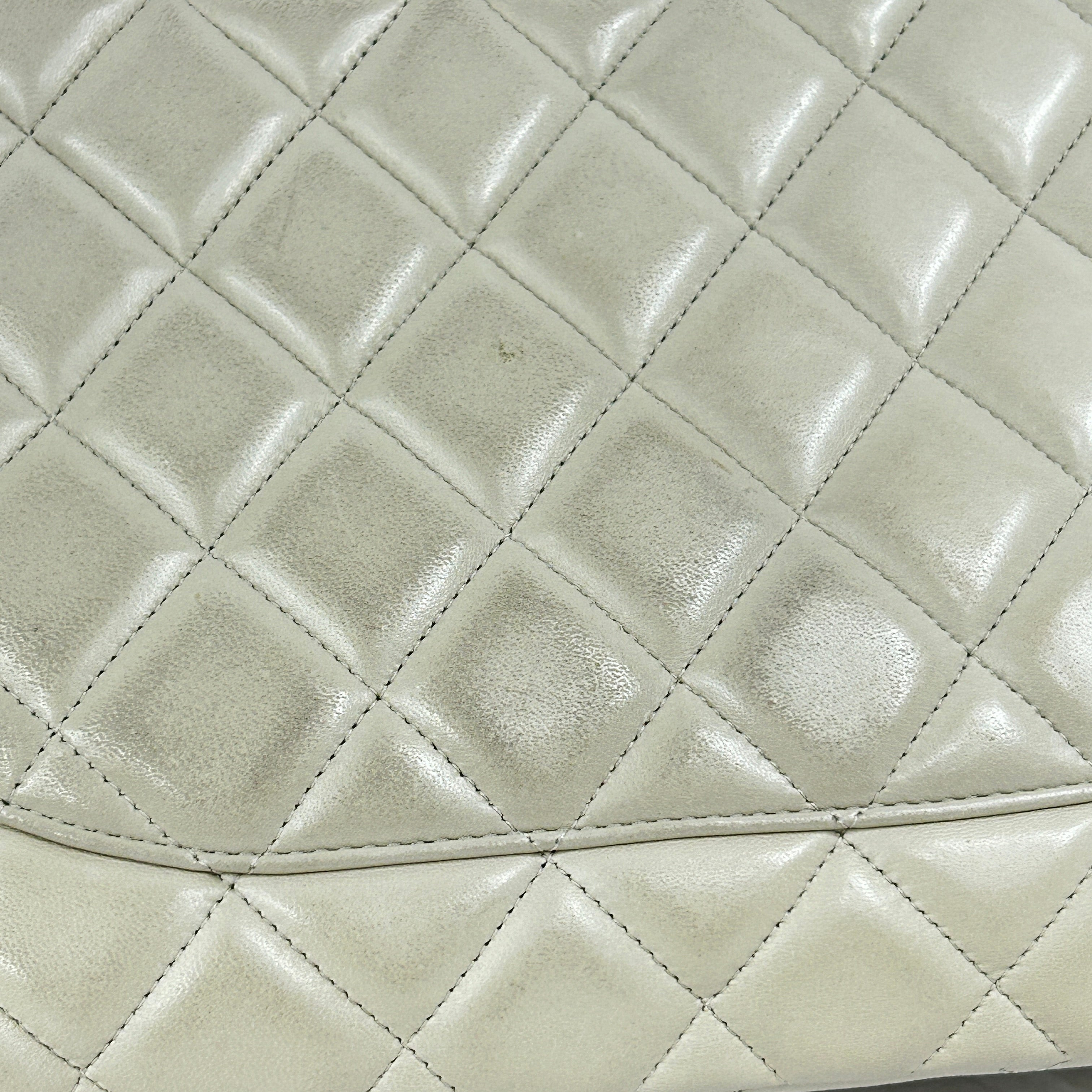 Beige Quilted Lambskin Maxi Single Classic Flap Bag w/MGHW