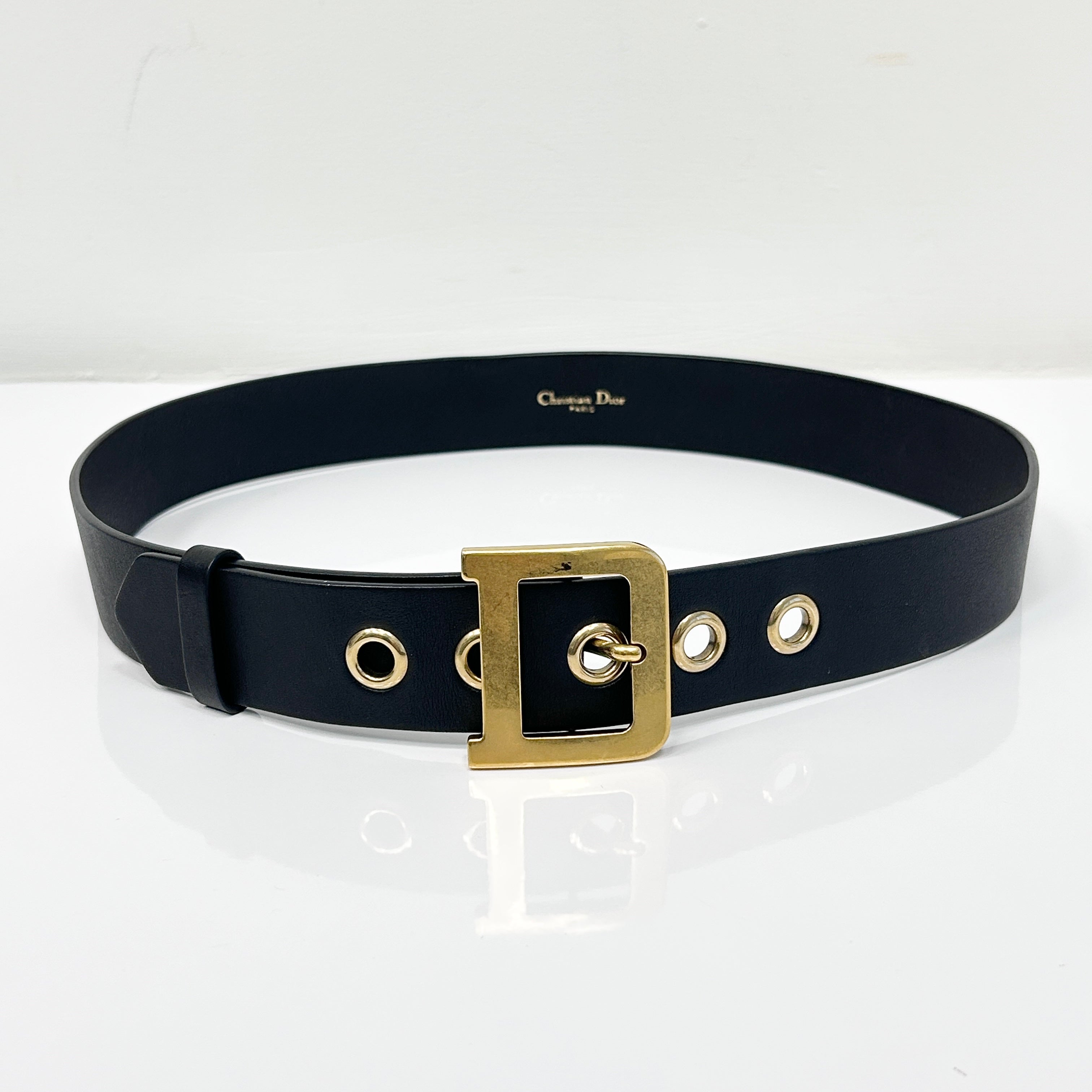 Black Leather D Buckle Waist Belt