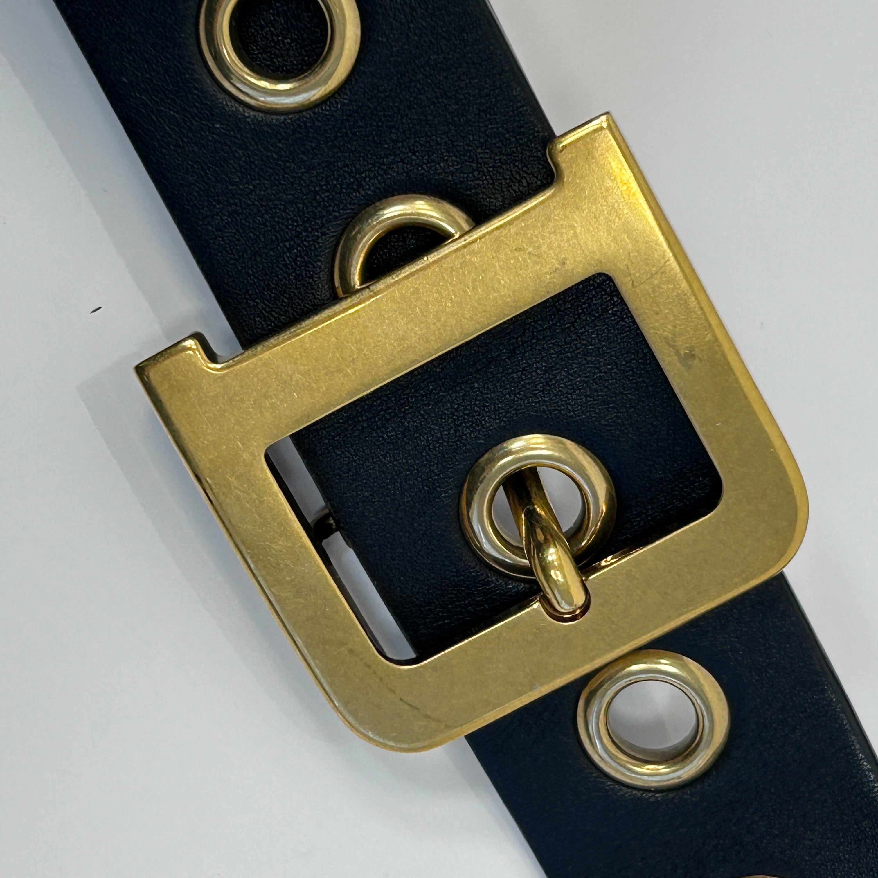 Black Leather D Buckle Waist Belt