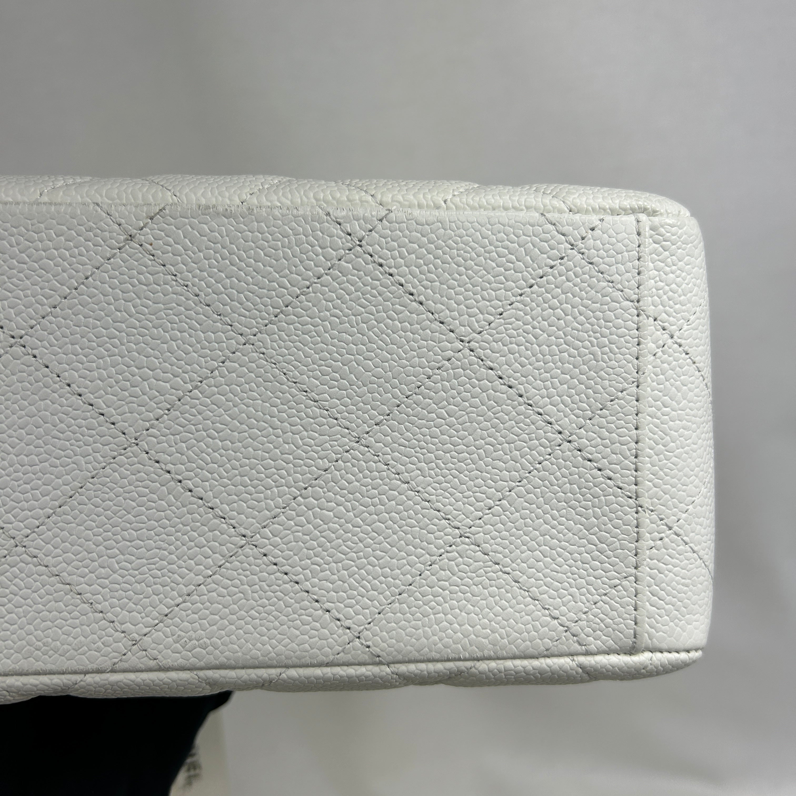 White Caviar Quilted Maxi Single Flap Classic Bag w/SHW