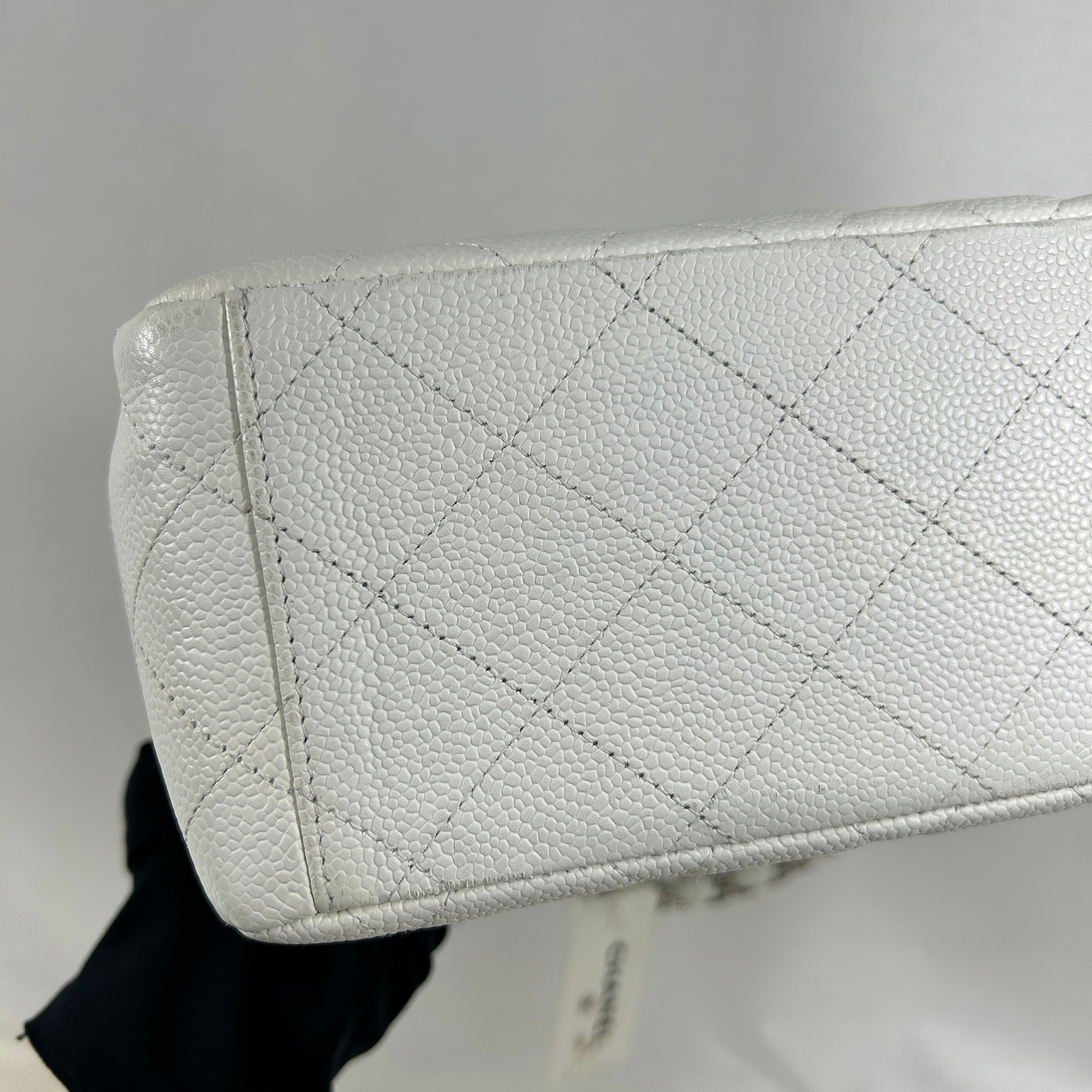 White Caviar Quilted Maxi Single Flap Classic Bag w/SHW