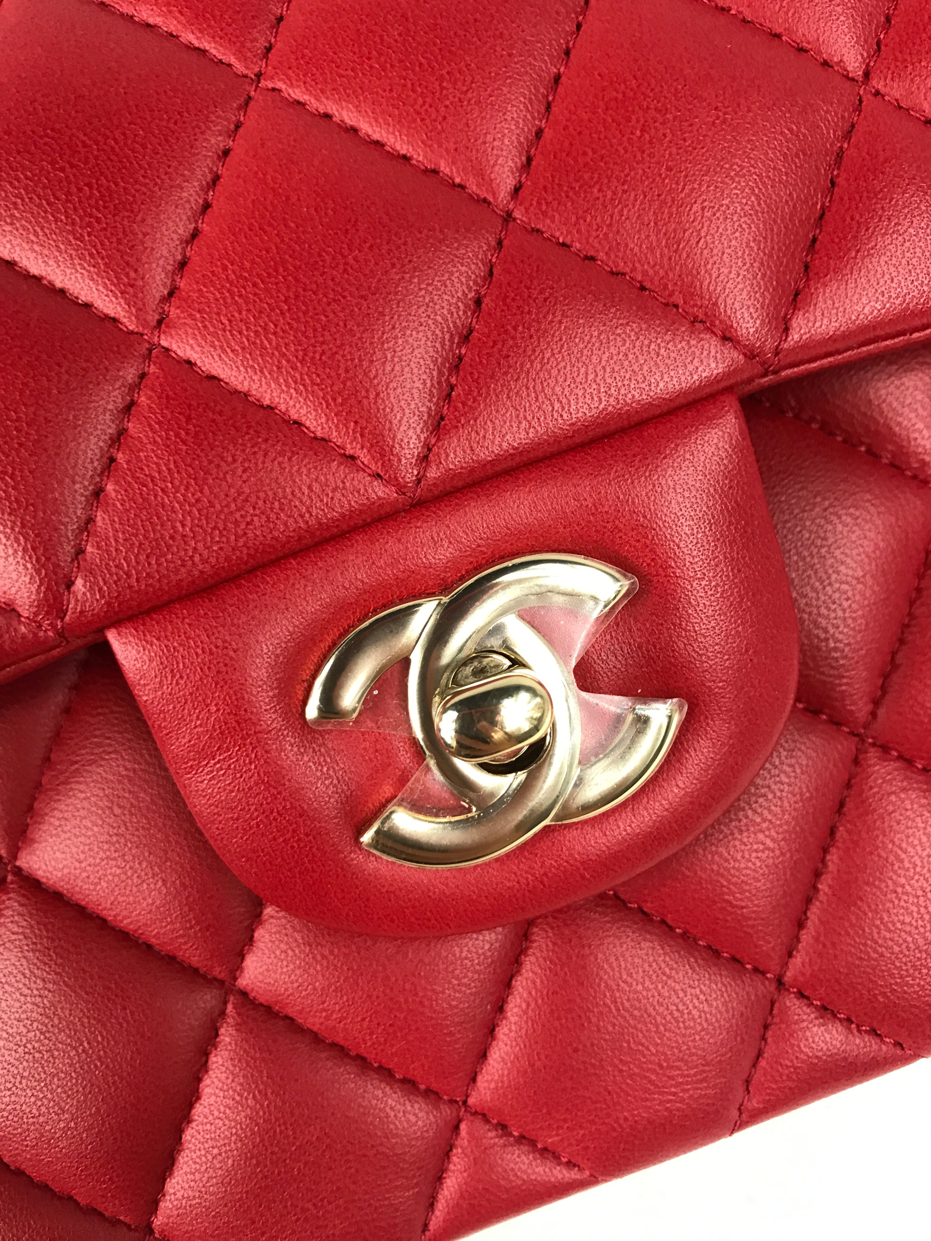 Red Quilted Small Lambskin Double Classic Flap w/GHW