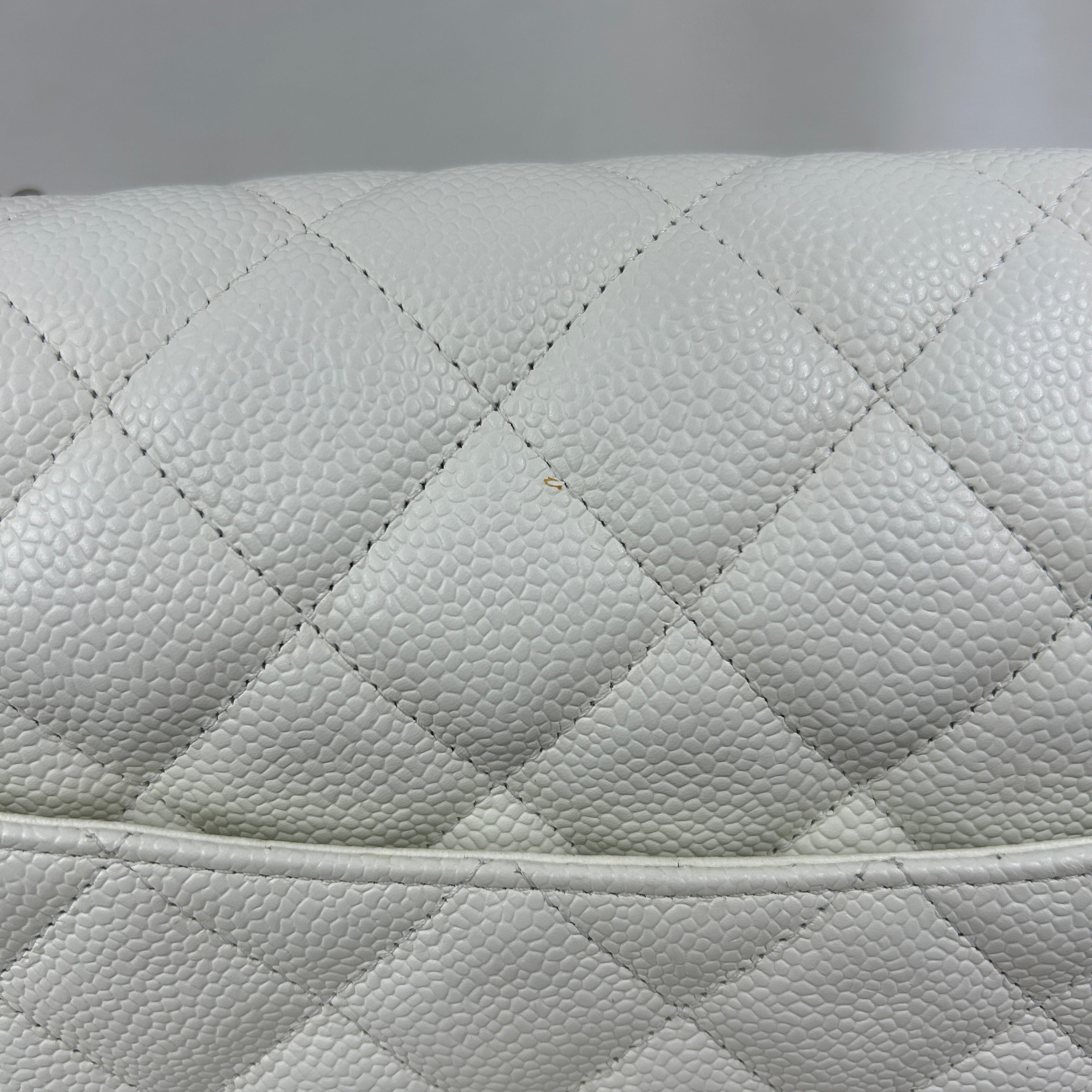 White Caviar Quilted Maxi Single Flap Classic Bag w/SHW