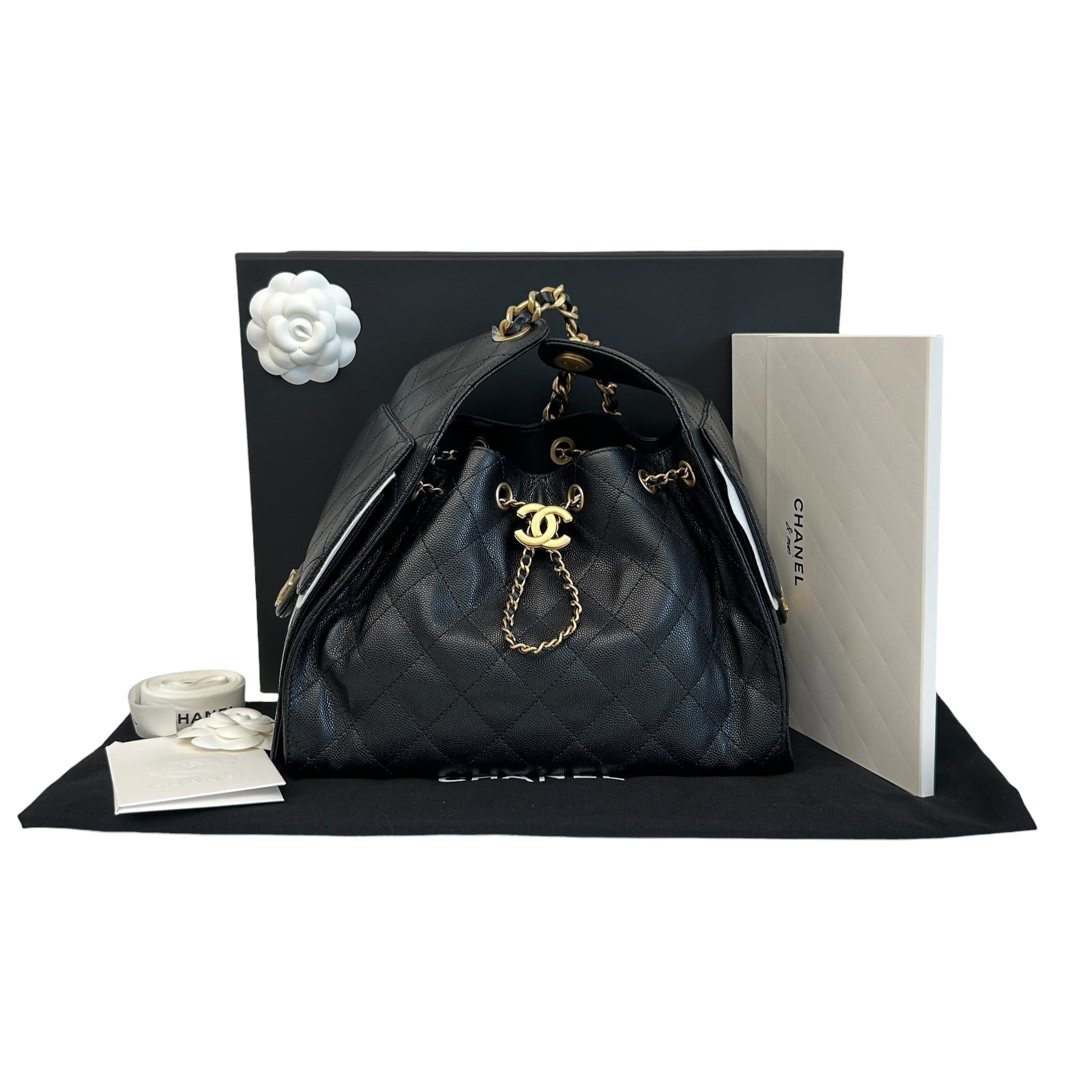 Black Quilted Caviar Leather Small 25 Bag w/GHW