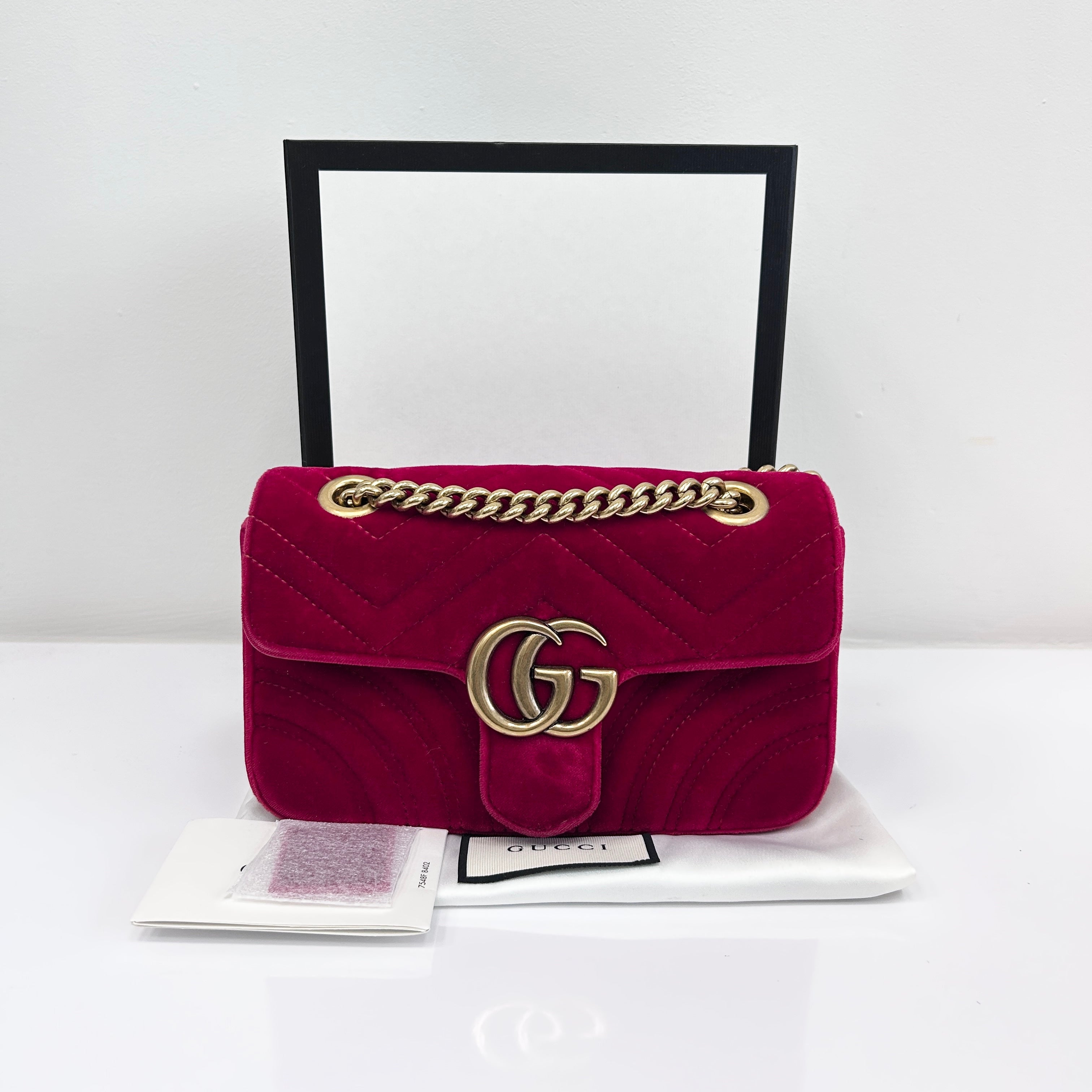 Red Velvet Matelasse Medium GG Marmont Bag w/GHW