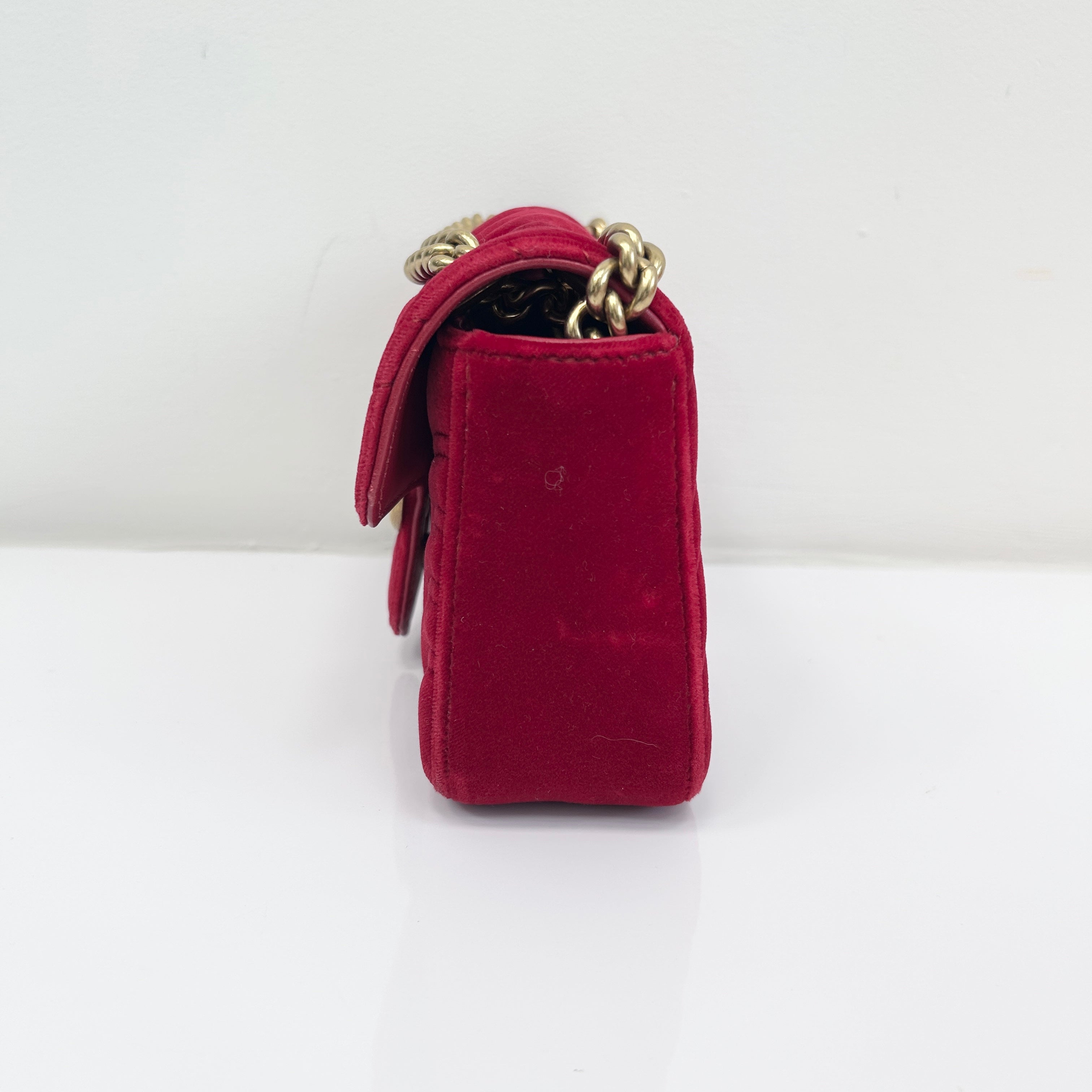 Red Velvet Matelasse Medium GG Marmont Bag w/GHW