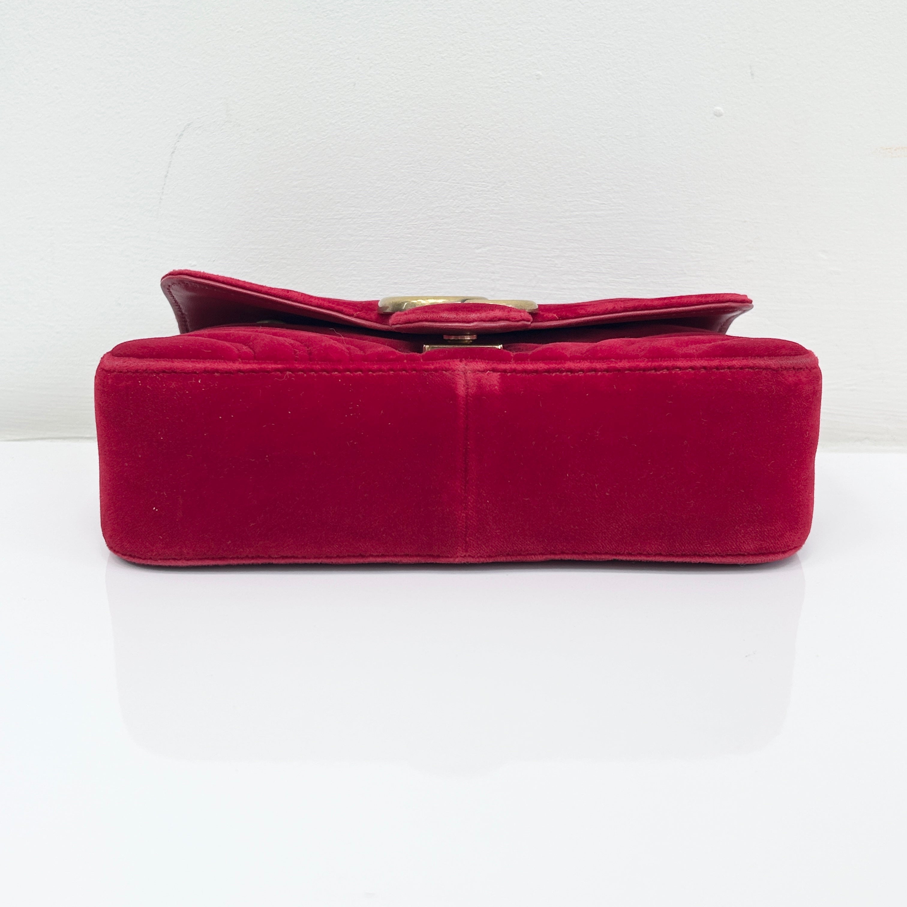 Red Velvet Matelasse Medium GG Marmont Bag w/GHW