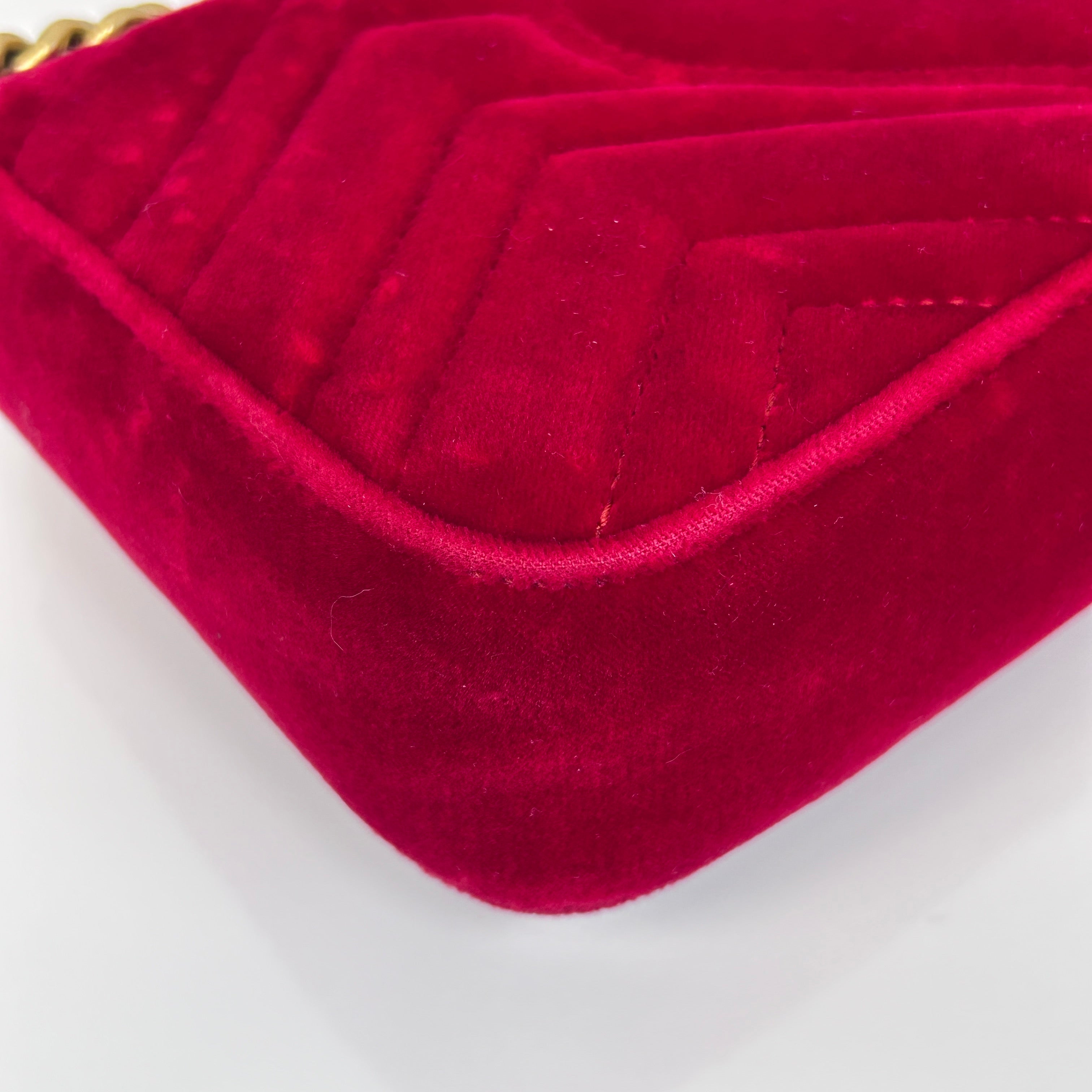 Red Velvet Matelasse Medium GG Marmont Bag w/GHW