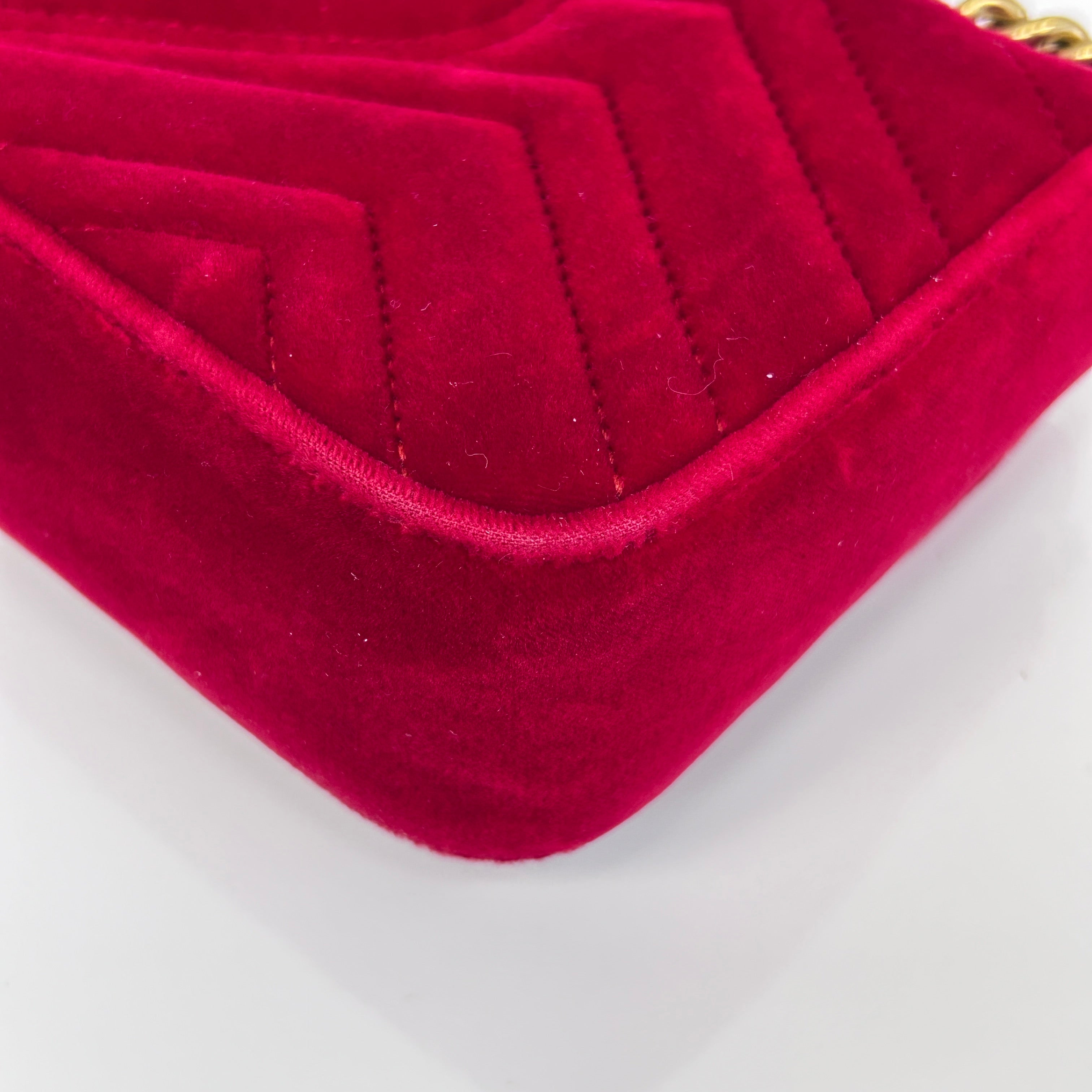 Red Velvet Matelasse Medium GG Marmont Bag w/GHW