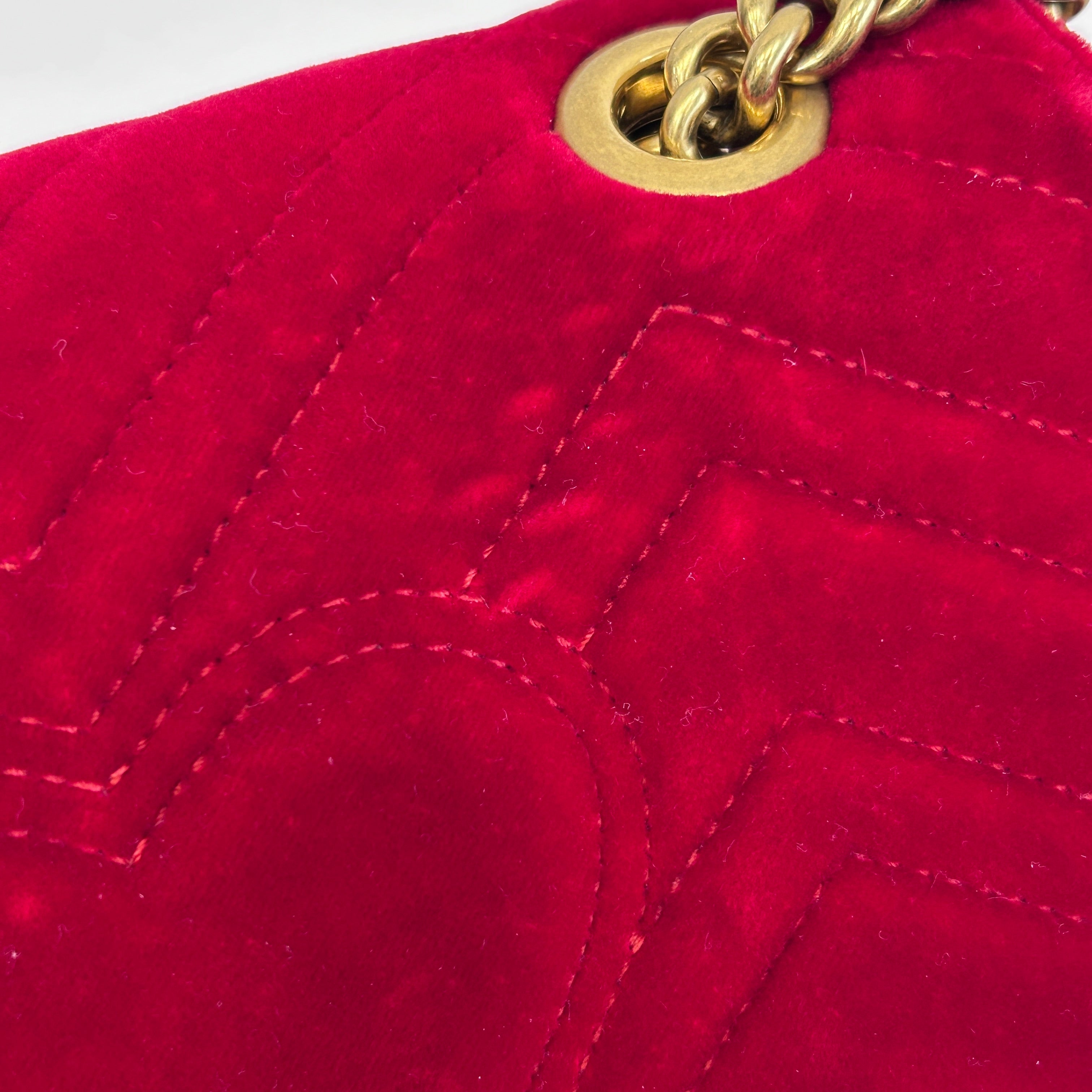 Red Velvet Matelasse Medium GG Marmont Bag w/GHW