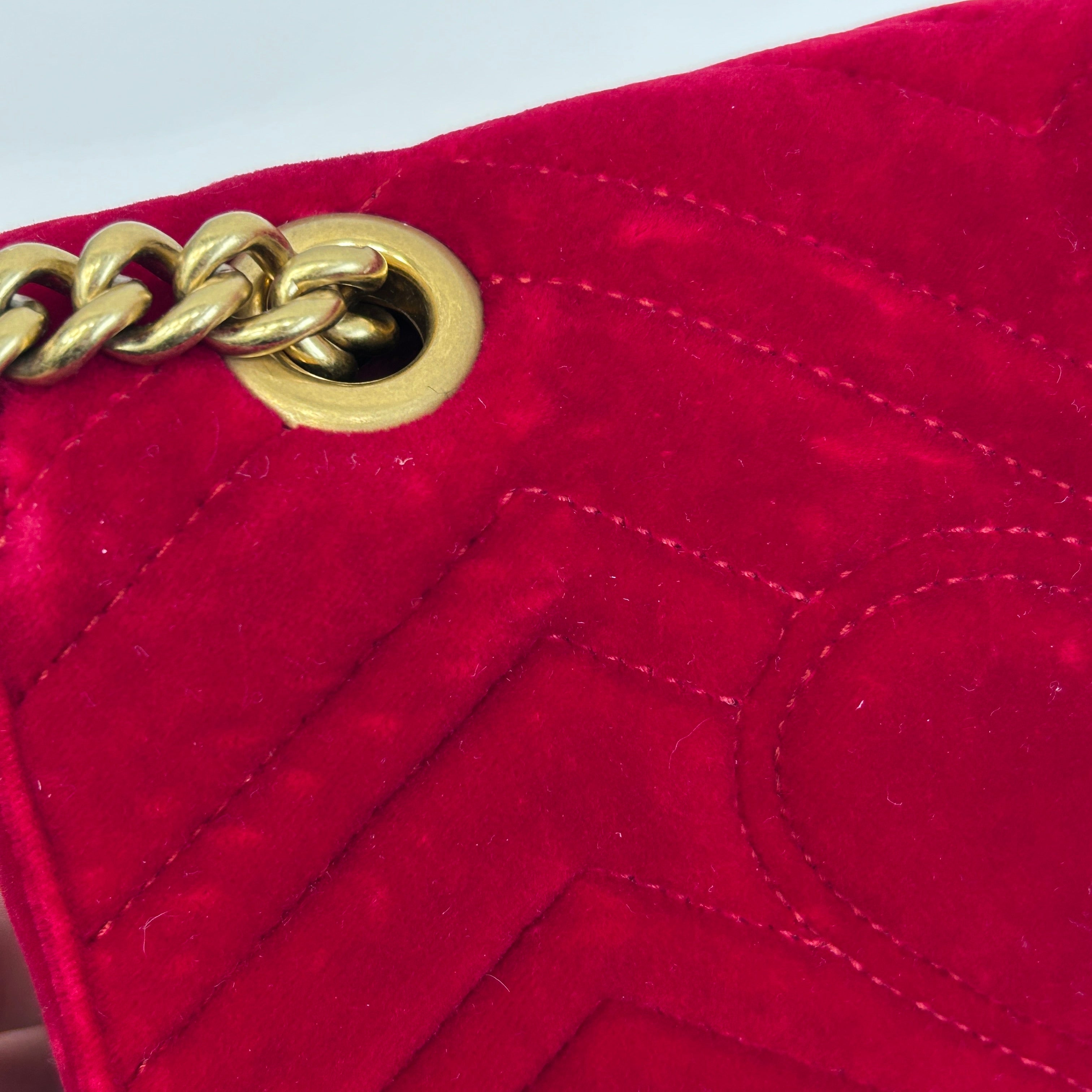 Red Velvet Matelasse Medium GG Marmont Bag w/GHW