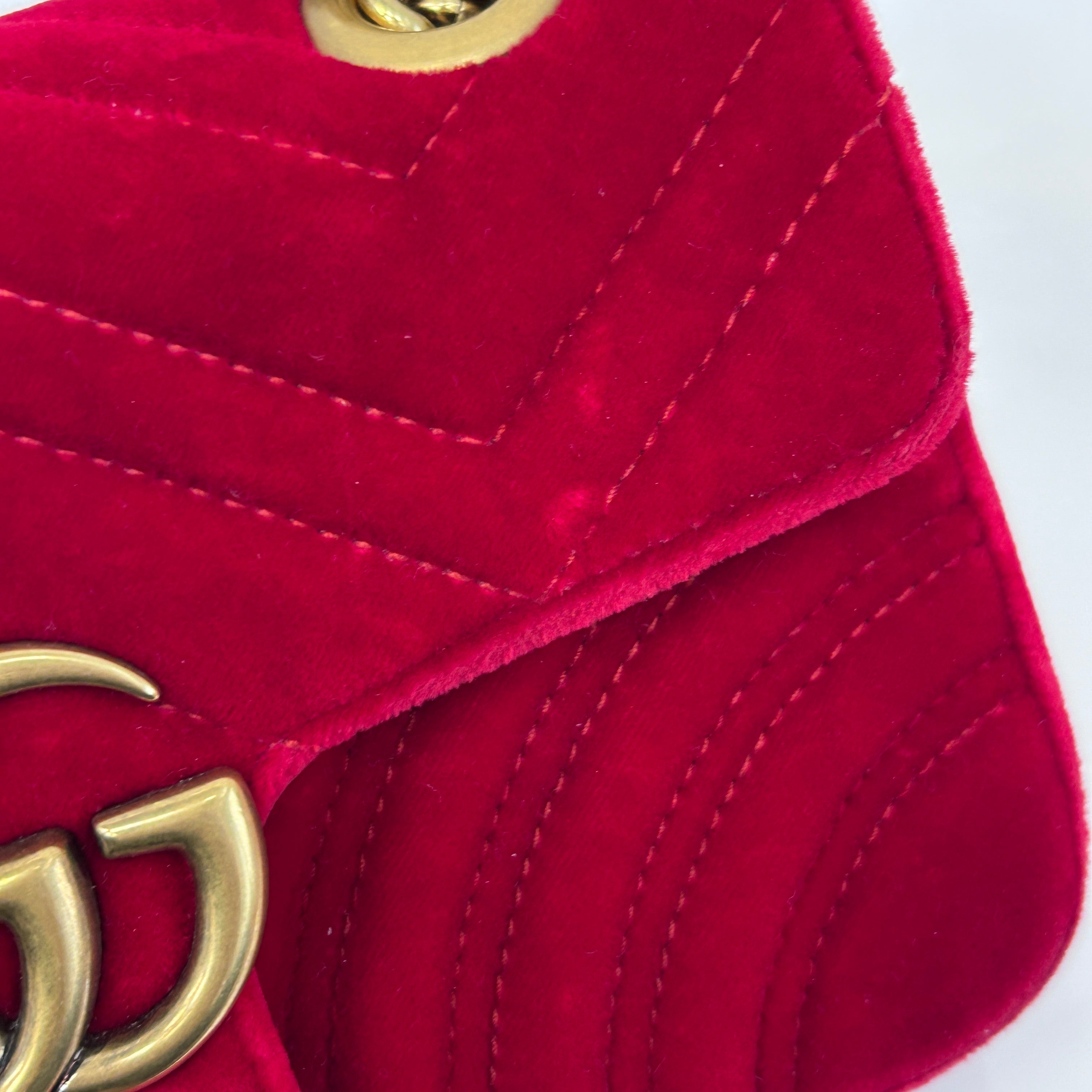 Red Velvet Matelasse Medium GG Marmont Bag w/GHW