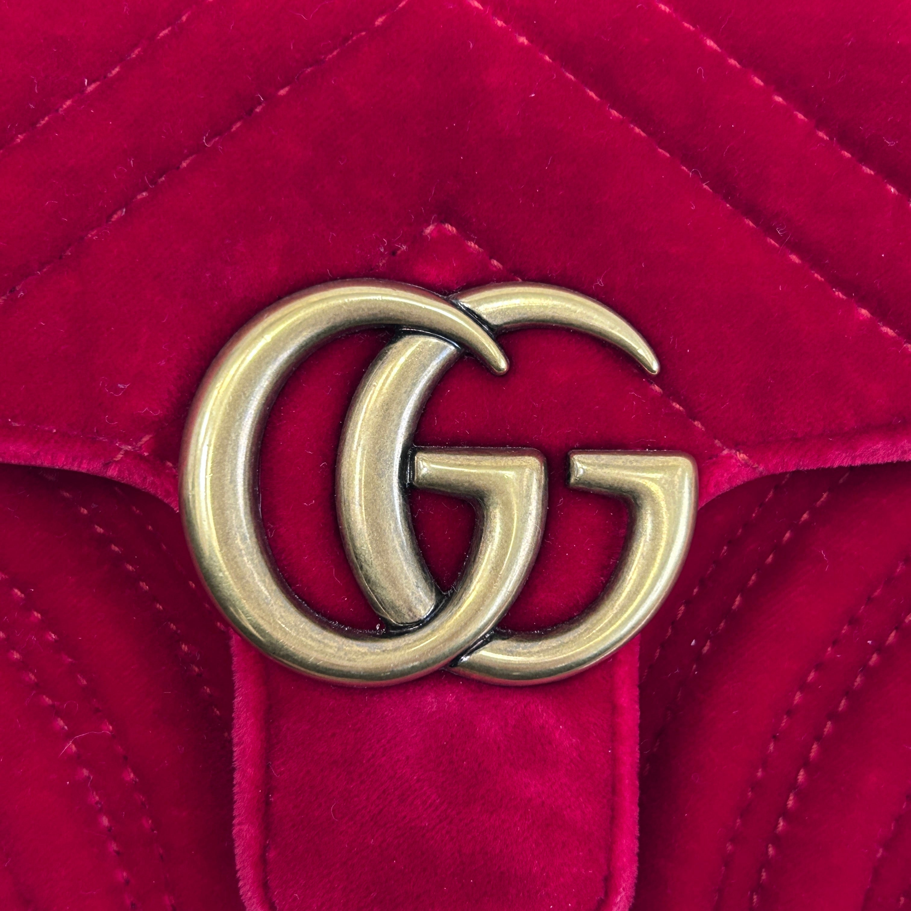 Red Velvet Matelasse Medium GG Marmont Bag w/GHW