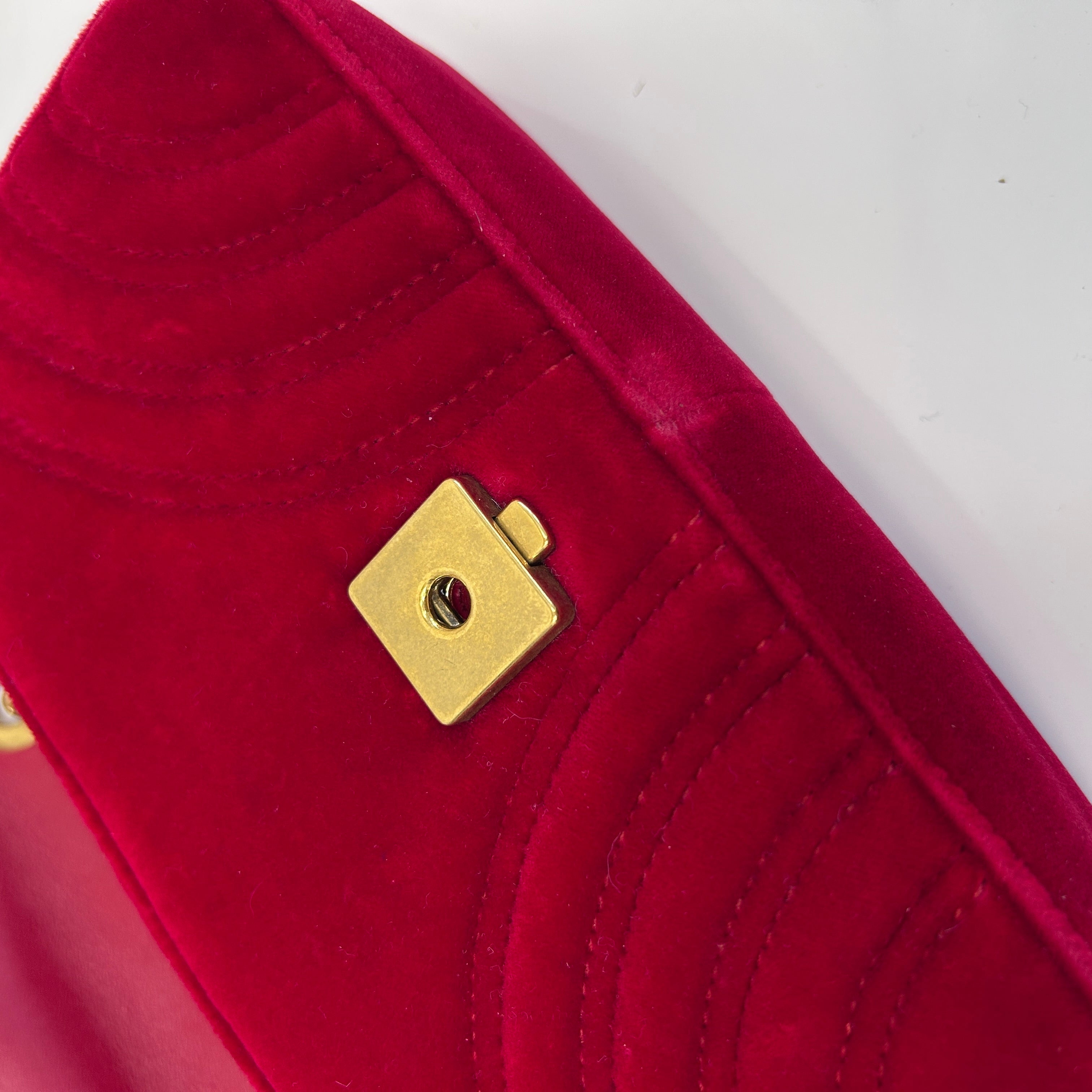 Red Velvet Matelasse Medium GG Marmont Bag w/GHW