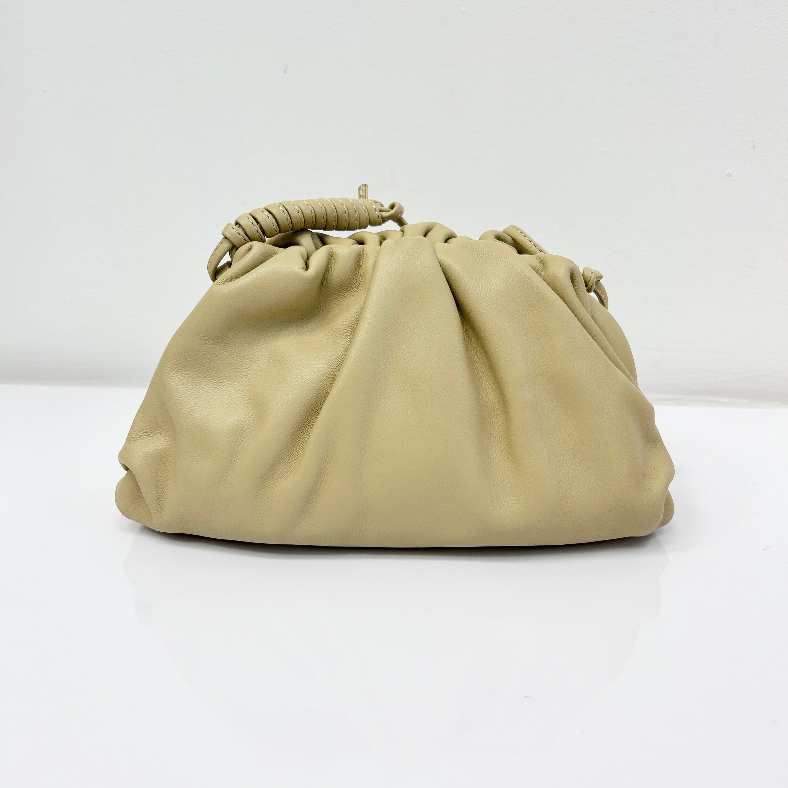 Beige Leather Mini Pouch Clutch Bag