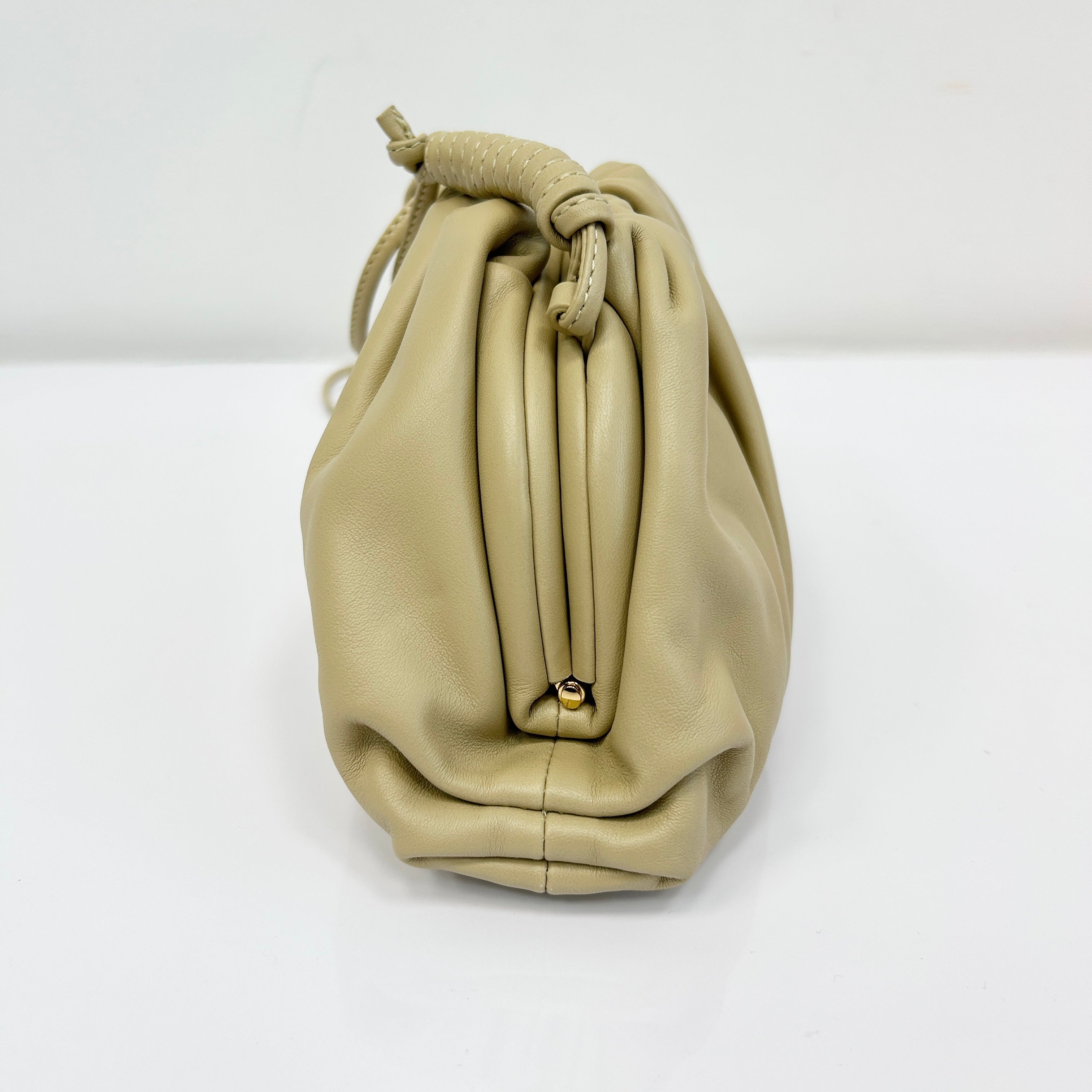 Beige Leather Mini Pouch Clutch Bag